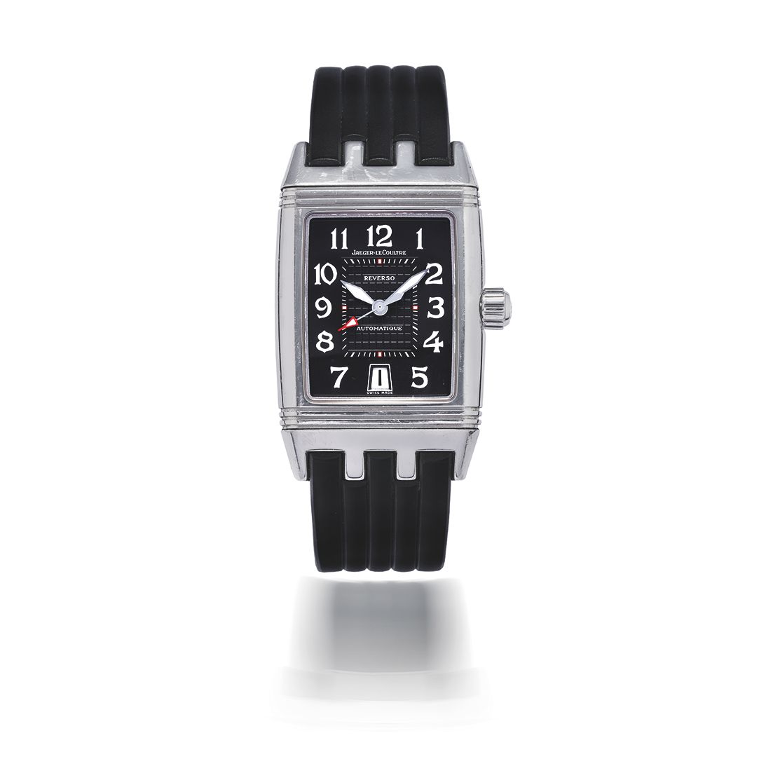 JAEGER-LECOULTRE. MONTRE BRACELET EN ACIER RECTANGULAIRE REVERSIBLE AVEC DATE MOUVEMENT AUTOMATIQUE JAEGER-LECOULTRE. A STAINLESS STEEL AUTOMATIC RECTANGULAR REVERSIBLE CALENDAR WRISTWATCH Reverso Gran Sport , Ref: ...