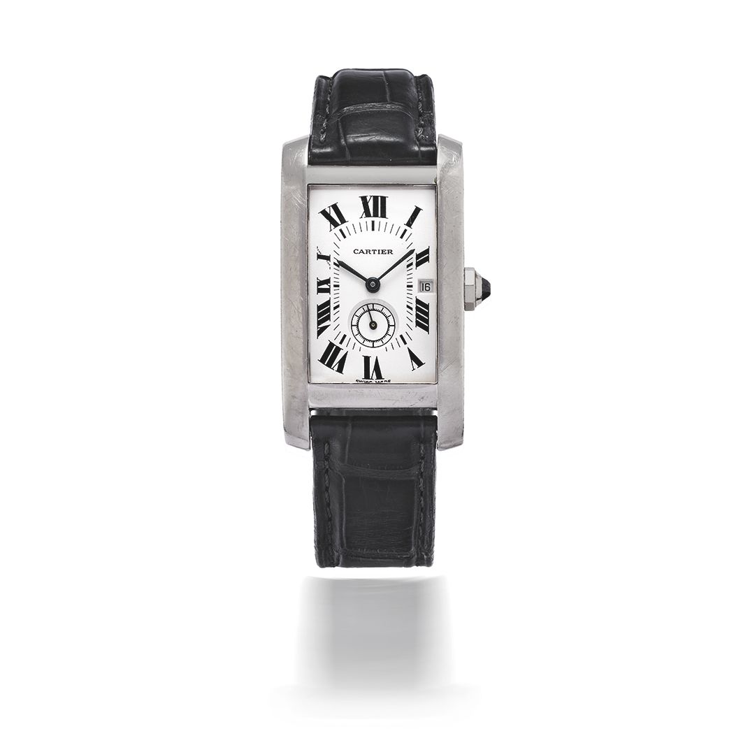 CARTIER. MONTRE BRACELET EN OR BLANC 18K (750) DE FORME RECTANGULAIRE AVEC DATE MOUVEMENT QUARTZ CARTIER. AN 18K WHITE GOLD RECTANGULAR QUARTZ CALENDAR WRISTWATCH Tank ...