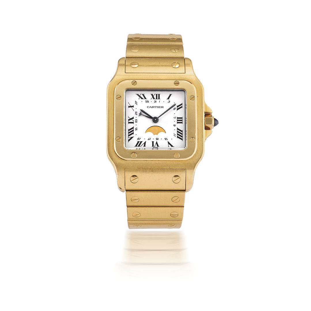 CARTIER. MONTRE BRACELET EN OR JAUNE 18K (750) AVEC DATE ET PHASE DE LUNE MOUVEMENT QUARTZ CARTIER. AN 18K GOLD QUARTZ CALENDAR BRACELET WATCH WITH ...