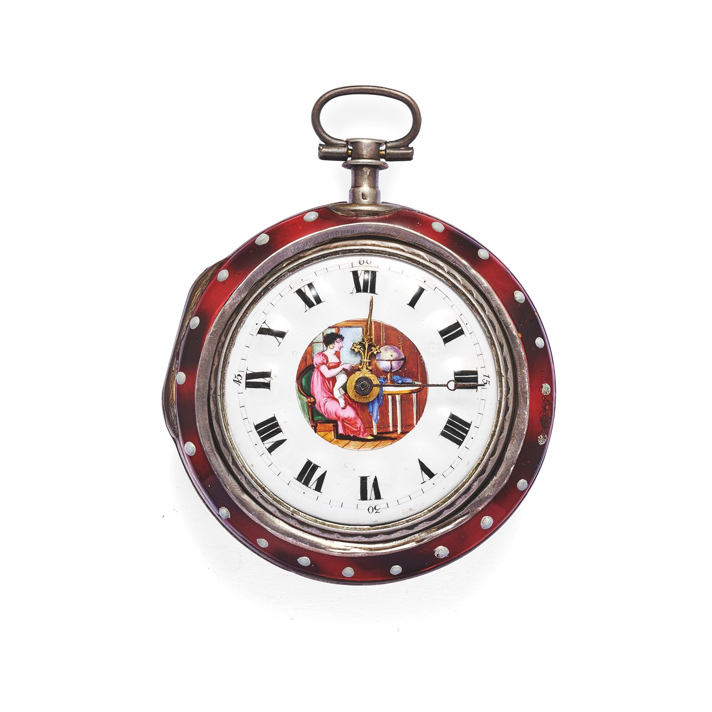 MONTRE DE GOUSSET EN ARGENT AVEC CORNE PLAQUE REMONTOIR A CLEF A CONTINENTAL SILVER AND UNDER-PAINTED HORN KEY WIND PAIR CASE POCKET WATCH Circa 1820