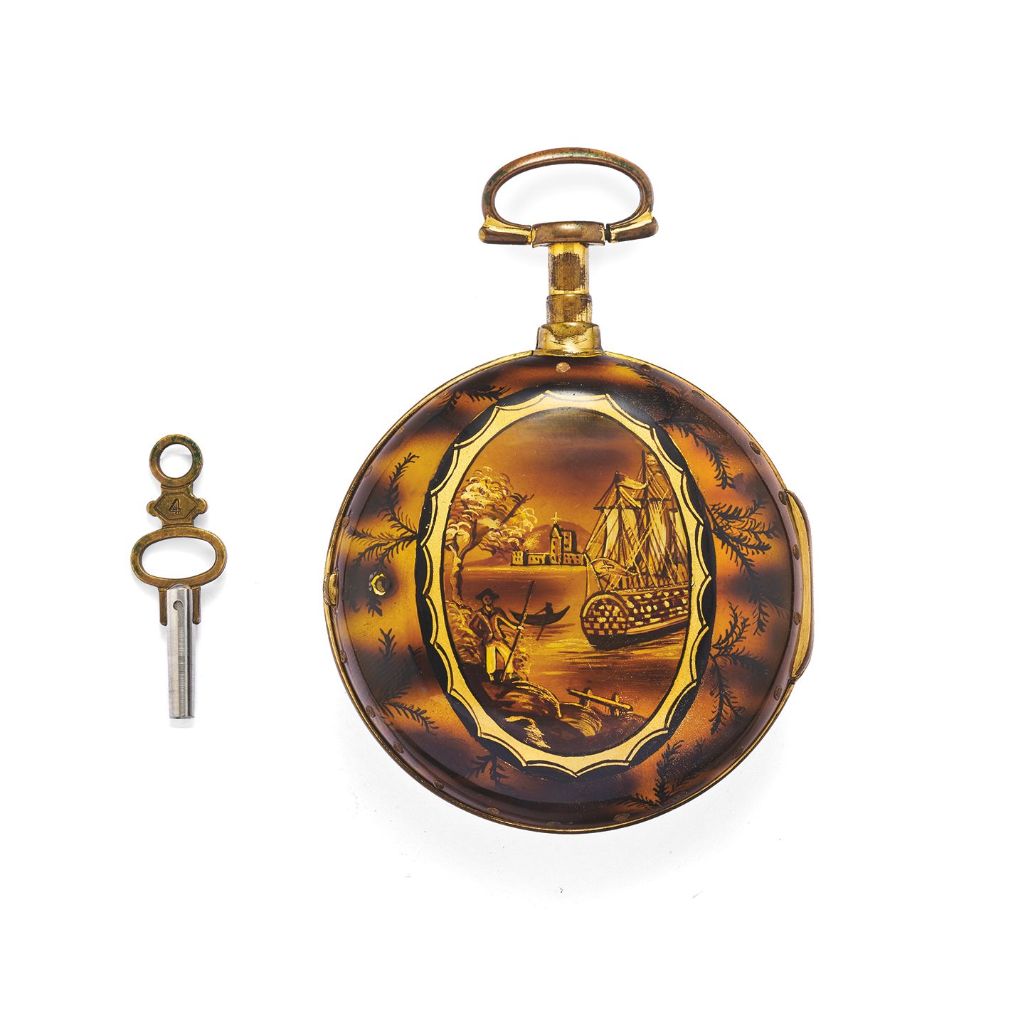 WILLIAM CRADOCK, SHADWELL-DOCK. MONTRE DE GOUSSET EN METAL DORE AVEC CORNE PLAQUE WILLIAM CRADOCK, SHADWELL-DOCK. A GILT METAL AND UNDER-PAINTED HORN PAIR CASE POCKET WATCH ...