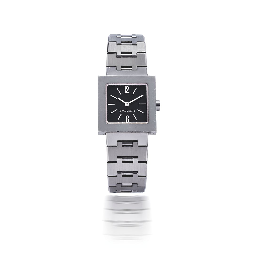 BULGARI. MONTRE BRACELET EN ACIER DE FORME CARREE MOUVEMENT QUARTZ BULGARI. A LADY'S STAINLESS STEEL QUARTZ SQUARE BRACELET WATCH Quadrato, Ref: SQ 22 SS, Circa ...
