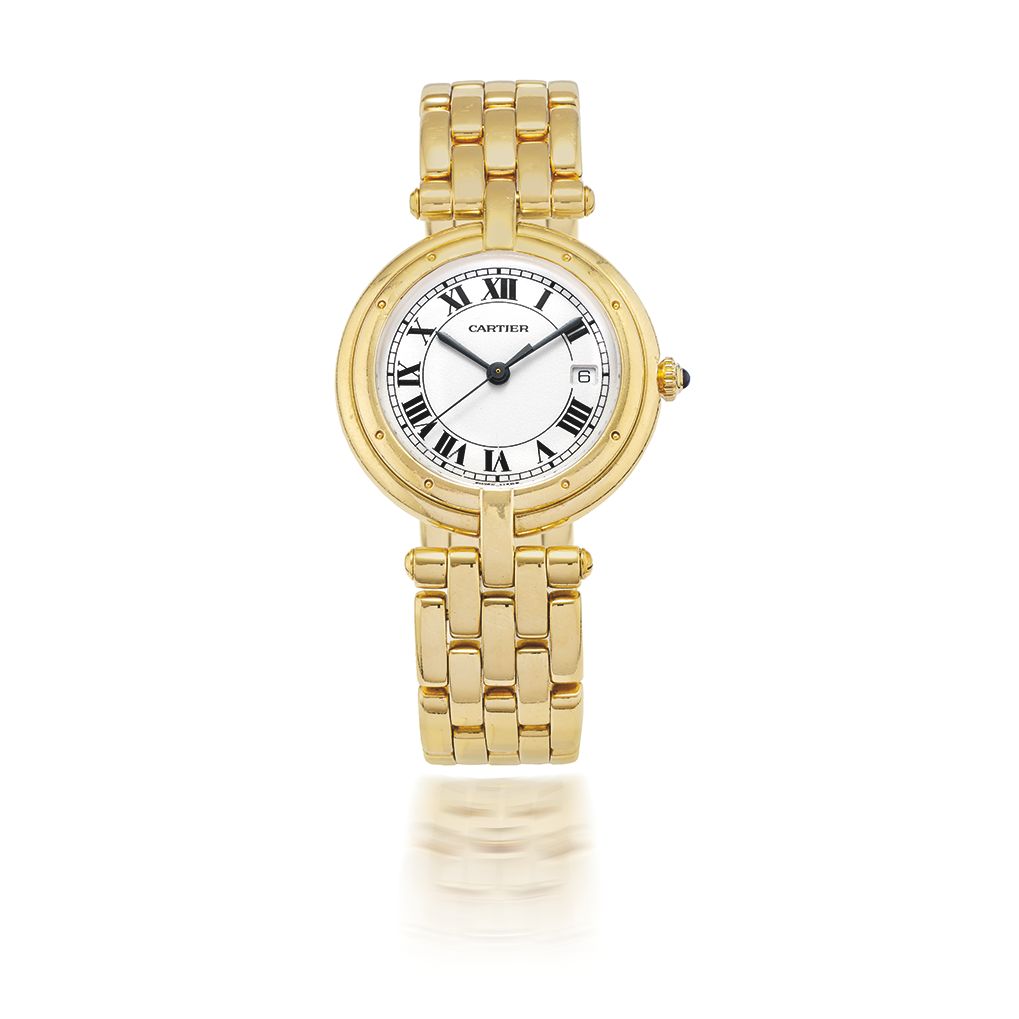 CARTIER. MONTRE DE DAME EN OR JAUNE 18K (750) AVEC DATE MOUVEMENT QUARTZ CARTIER. A LADY'S 18K GOLD QUARTZ CALENDAR BRACELET WATCH WITH CENTRE SECONDS ...