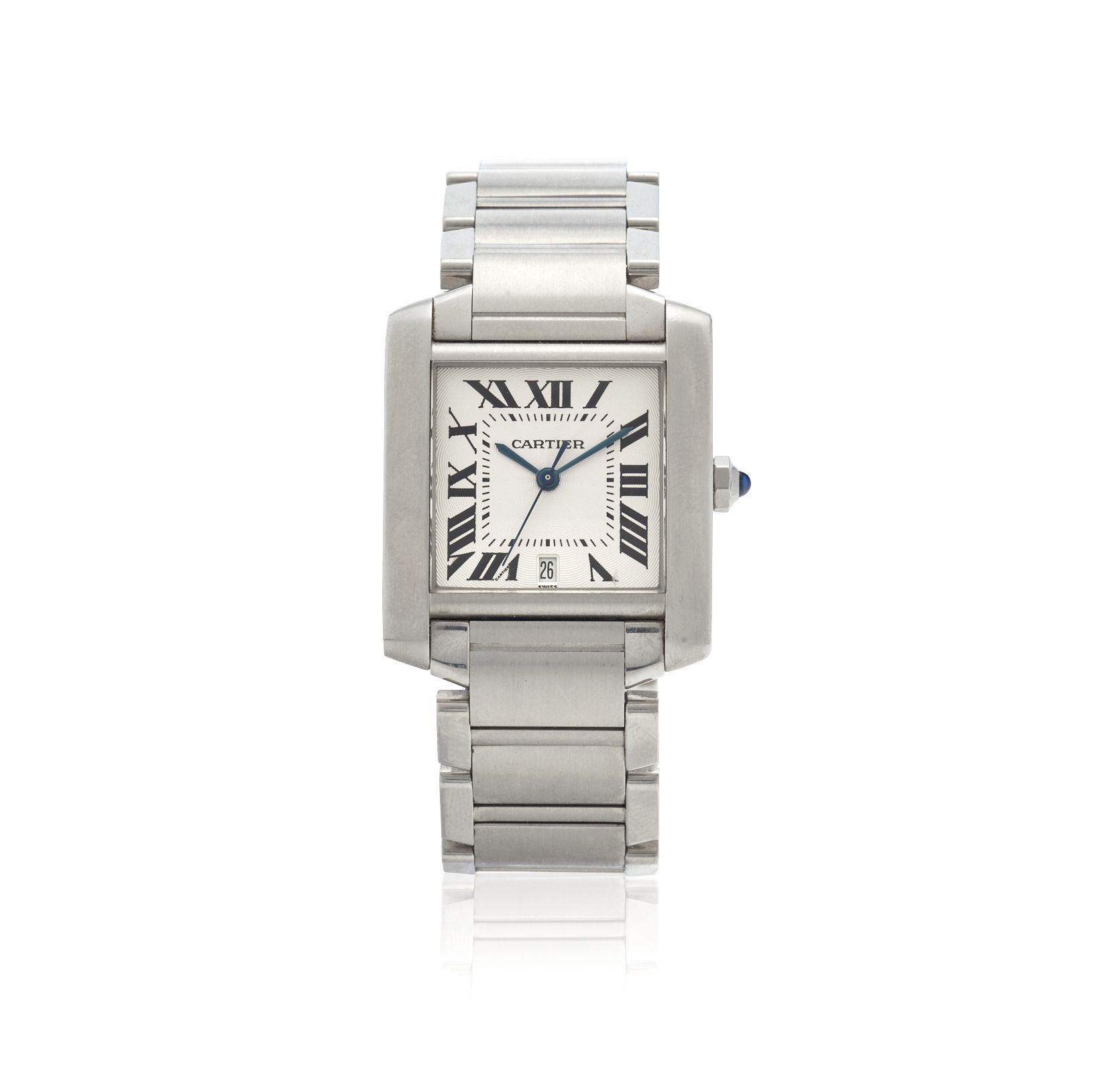 CARTIER. A STAINLESS STEEL AUTOMATIC CALENDAR BACELET WATCH Tank Française, Ref: 2302, c.2000s
