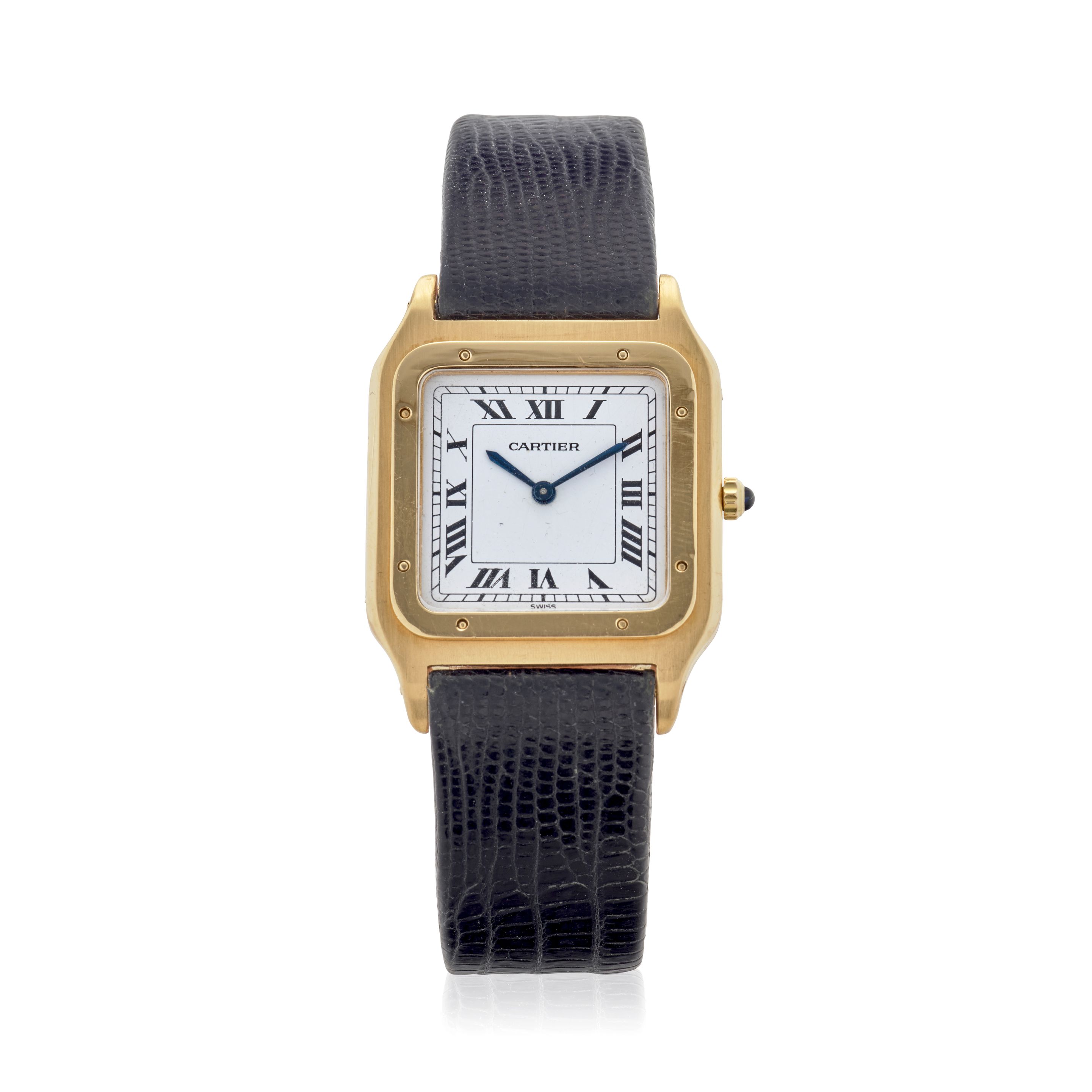 CARTIER. AN 18K GOLD MANUAL WIND WRISTWATCH Santos Dumont,