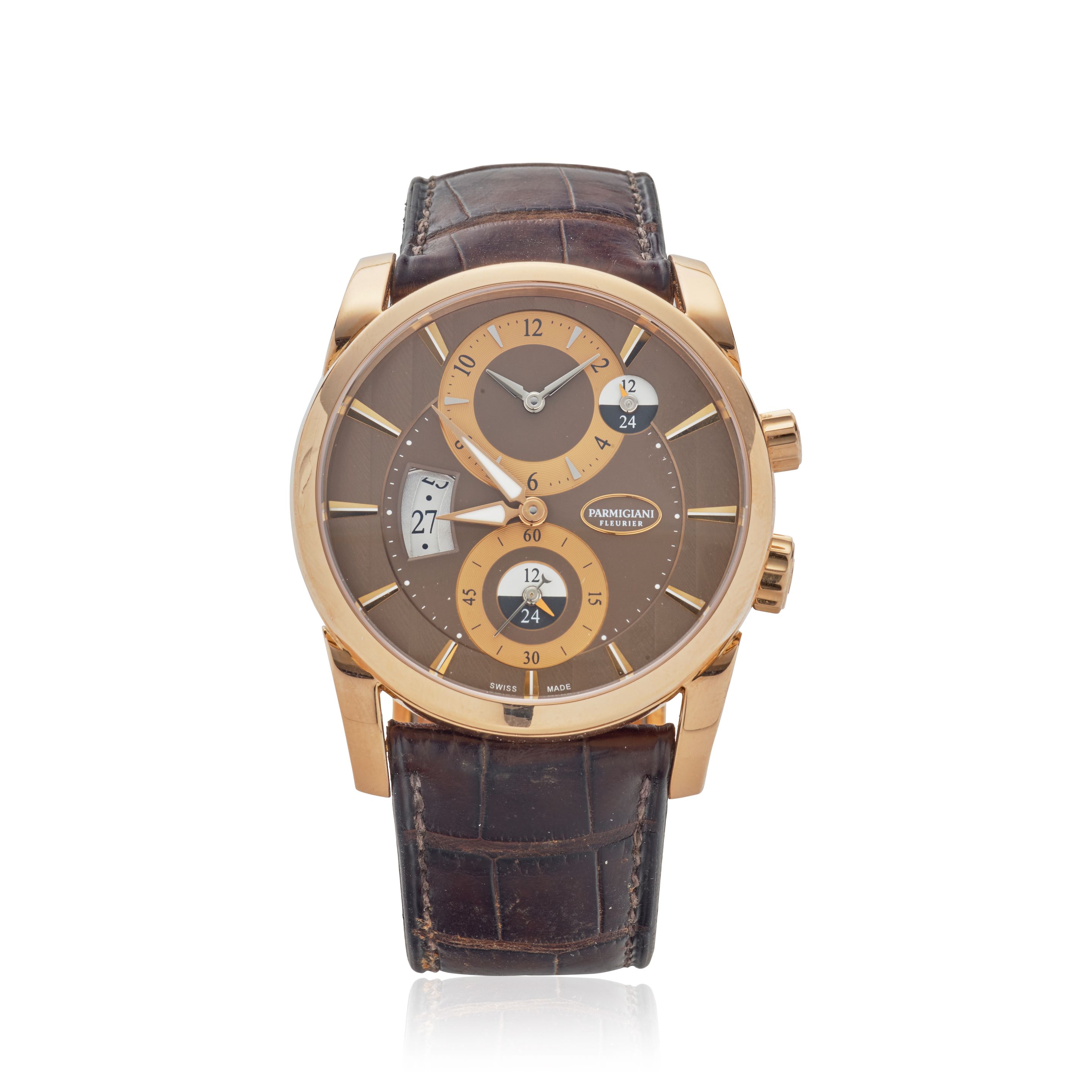 PARMIGIANI FLEURIER. AN UNUSUAL 18K ROSE GOLD DUAL TIME WRISTWATCH WITH DAY/NIGHT INDICATION Tonda Hemispheres, Ref: PFC231-1001200, Purchased 30th August, 2014