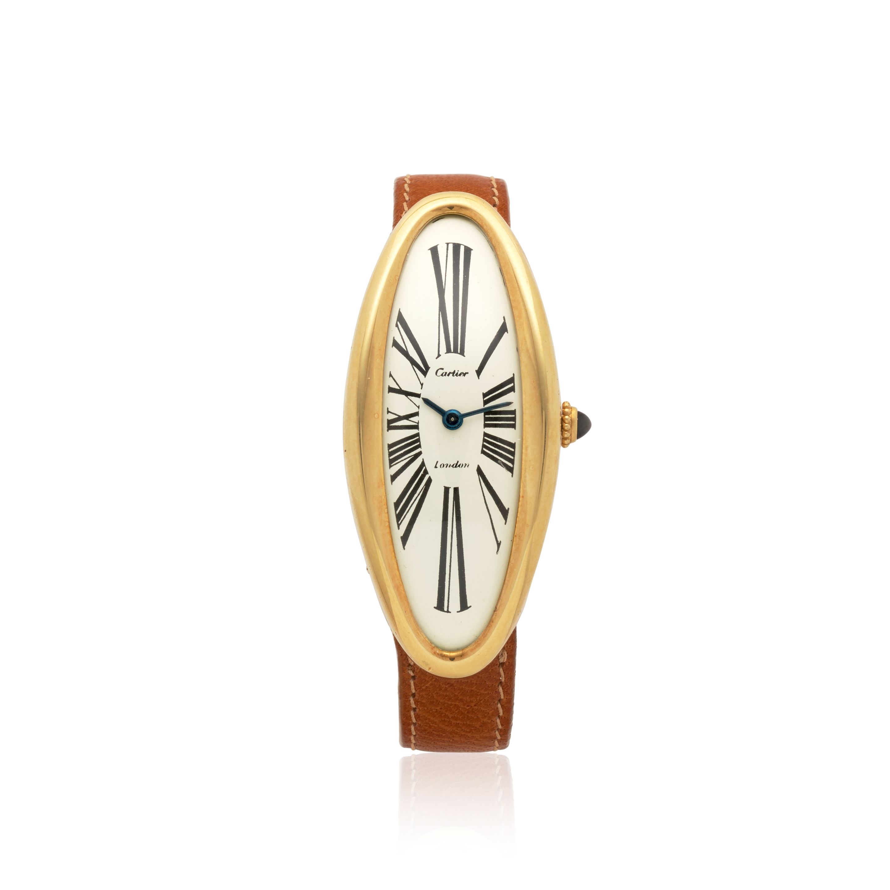 CARTIER. A RARE OVERSIZED 18K GOLD MANUAL WIND OVAL WRISTWATCH Baignoire Allongée , London Hallmark for 1969