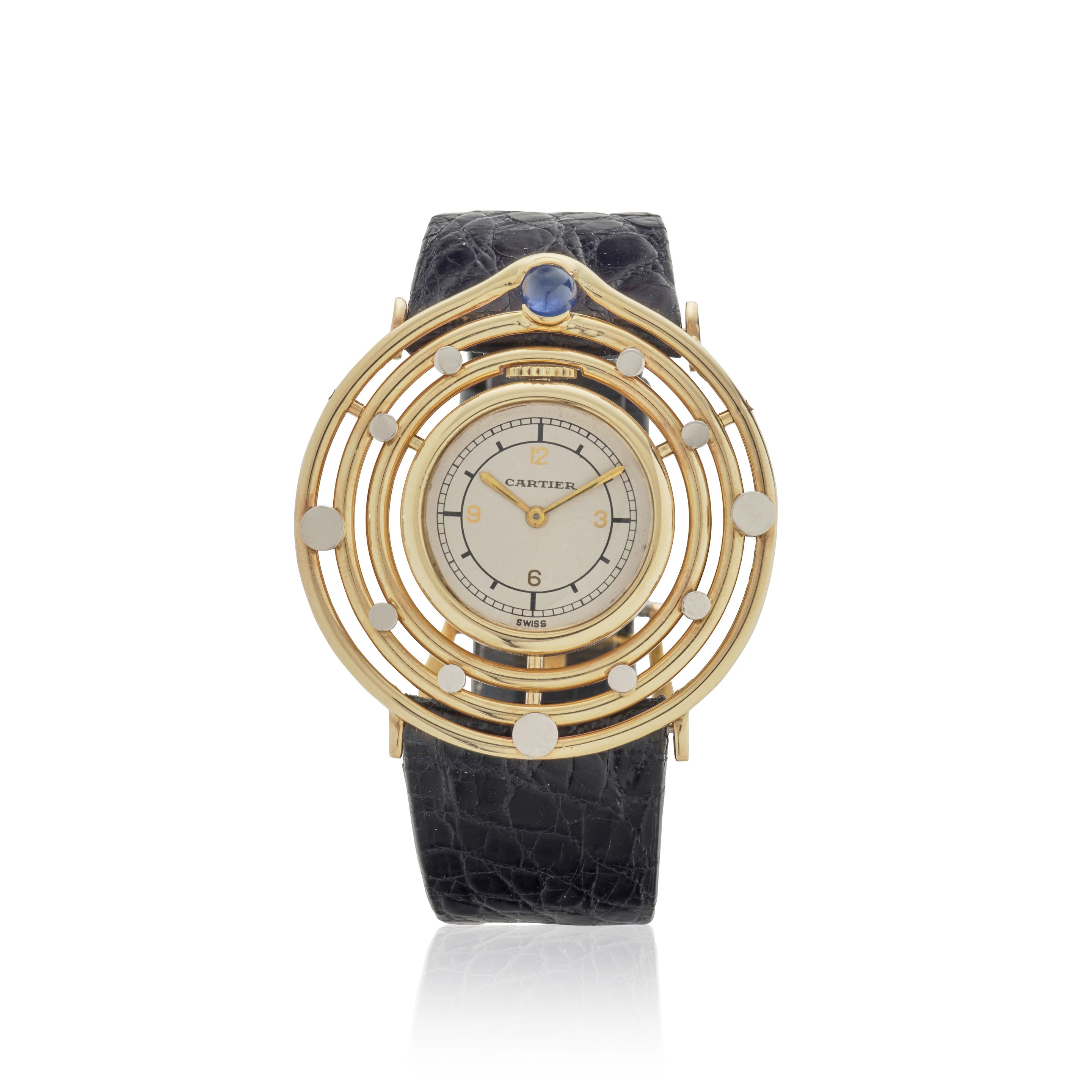 CARTIER. AN EXCEEDINGLY RARE 18K GOLD MANUAL WIND HELM WRISTWATCH WITH LECOULTRE MOVEMENT Helm, c.1965