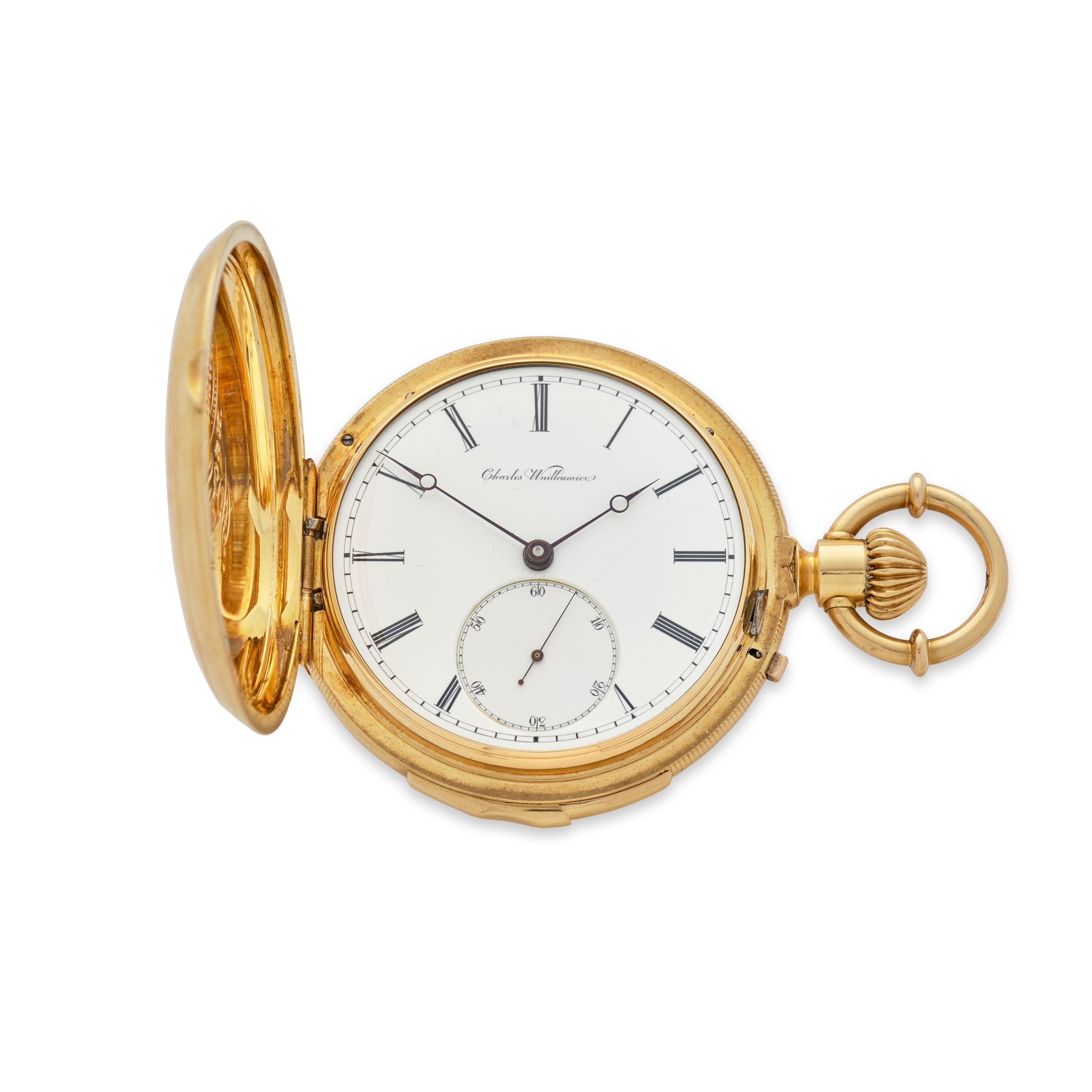 CHARLES WUILLEUMIER, LA CHAUX DE FONDS. A FINE 18K GOLD HUNTER CASED MINUTE REPEATING KEYLESS LEVER WATCHLast quarter 19th century