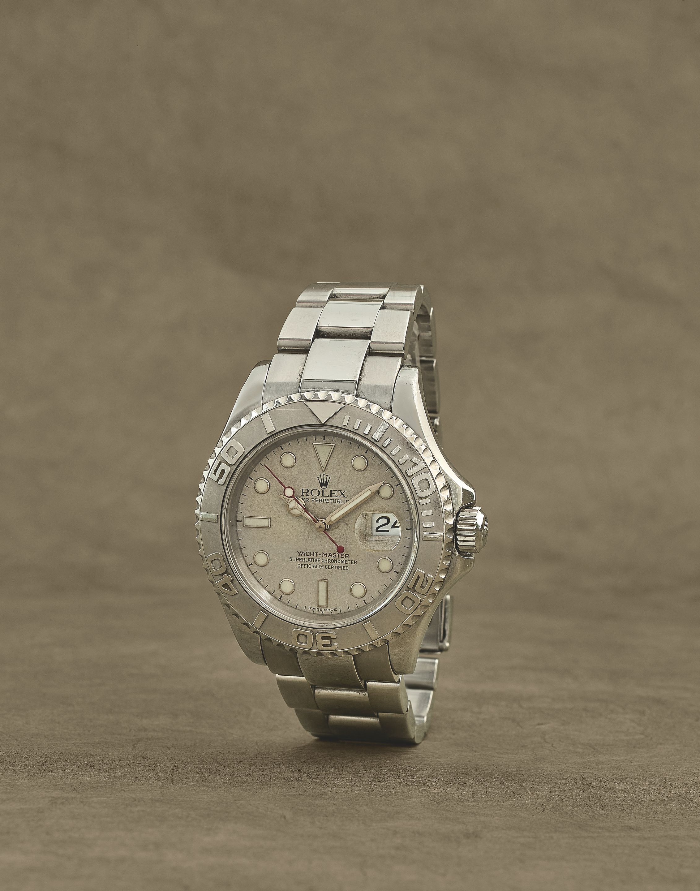 Rolex. Montre bracelet en platine (950) et acier avec date mouvement automatique Rolex. A stainless steel and platinum automatic calendar bracelet watch Yacht-Master, Ref: 16622, ...