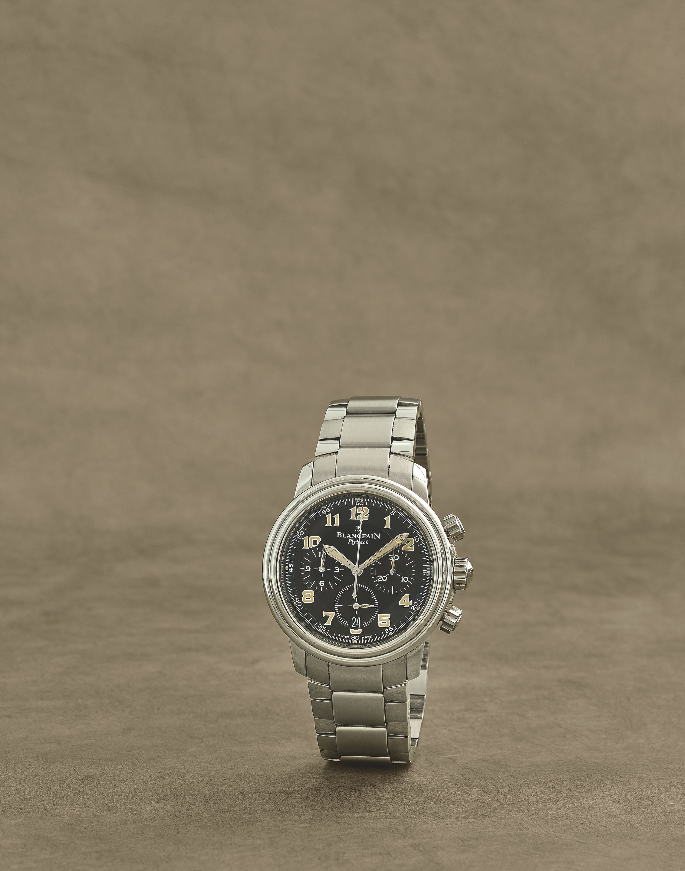 Blancpain. Chronographe bracelet en acier avec date mouvement automatique Blancpain. A stainless steel automatic calendar chronograph bracelet watch Léman Flyback, Circa 2010