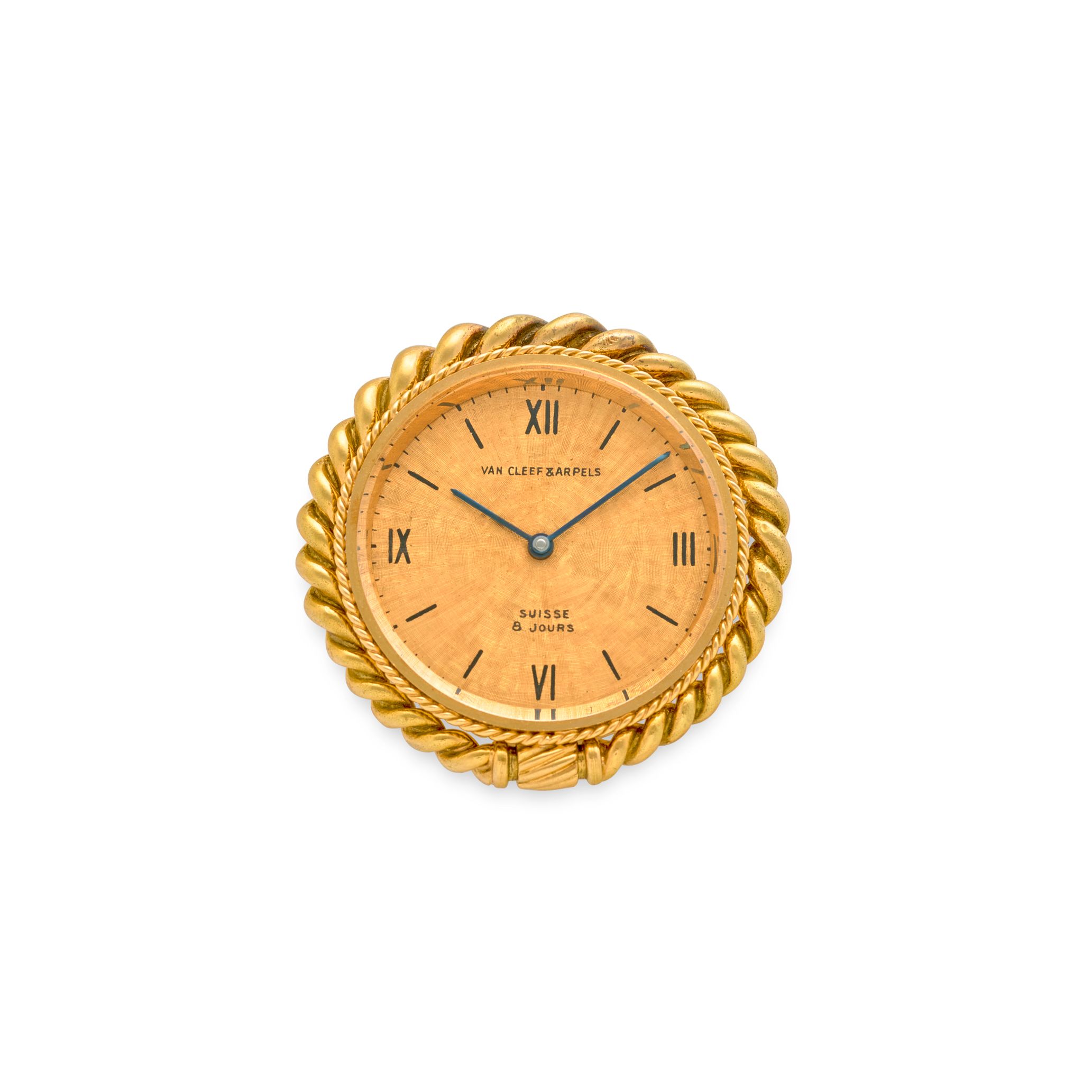 VAN CLEEF & ARPELS. AN 18K GOLD MINIATURE CLOCKMid-20th century
