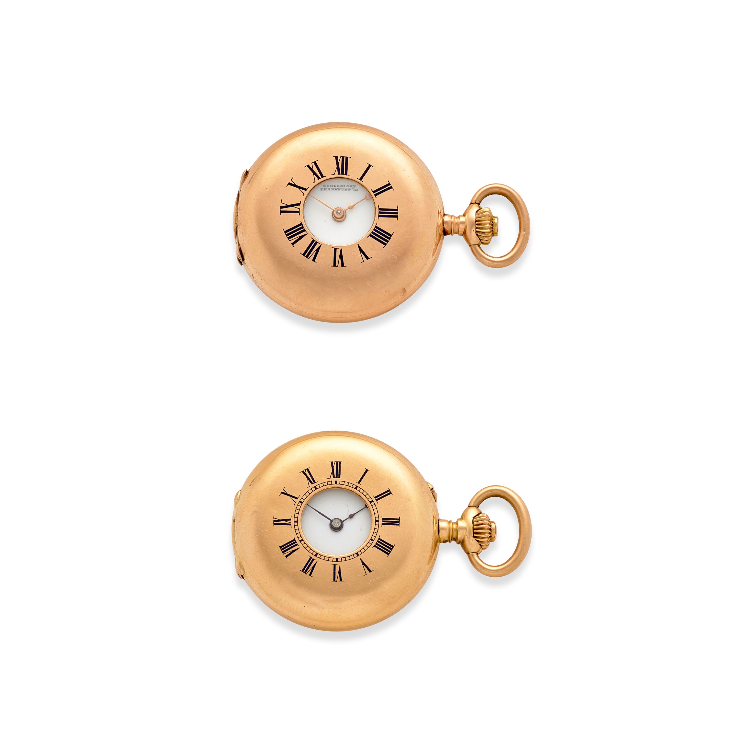 VACHERON & CONSTANTIN. TWO SIMILAR 14K ROSE GOLD FOB WATCHESRetailed by Schlesecki-Ströhlein, Frankfurt a. M. Circa 1900