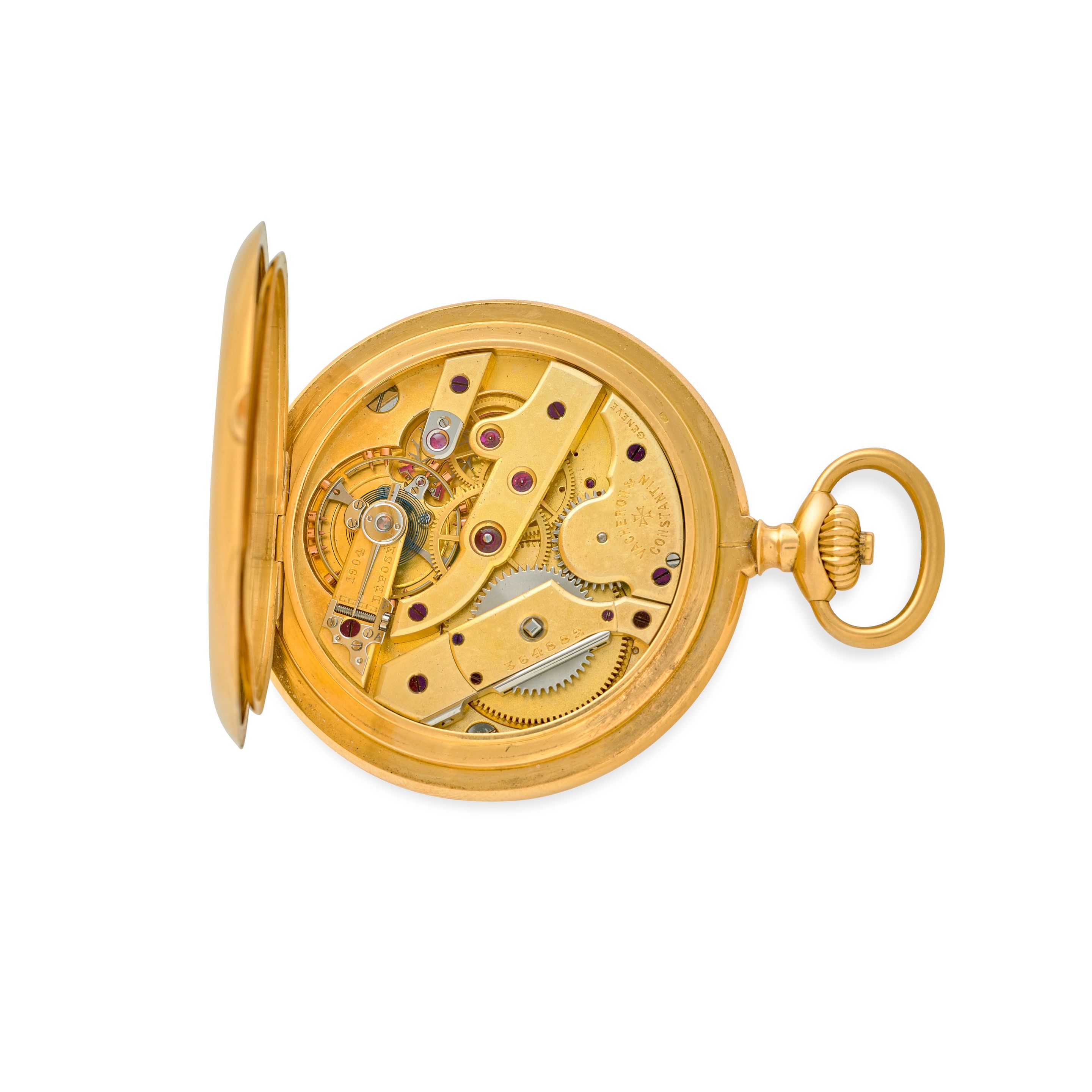 VACHERON & CONSTANTIN. A FINE 18K GOLD HUNTER CASED WATCH WITH ORIGINAL BOX AND GUARANTEE CERTIFICATECirca 1917