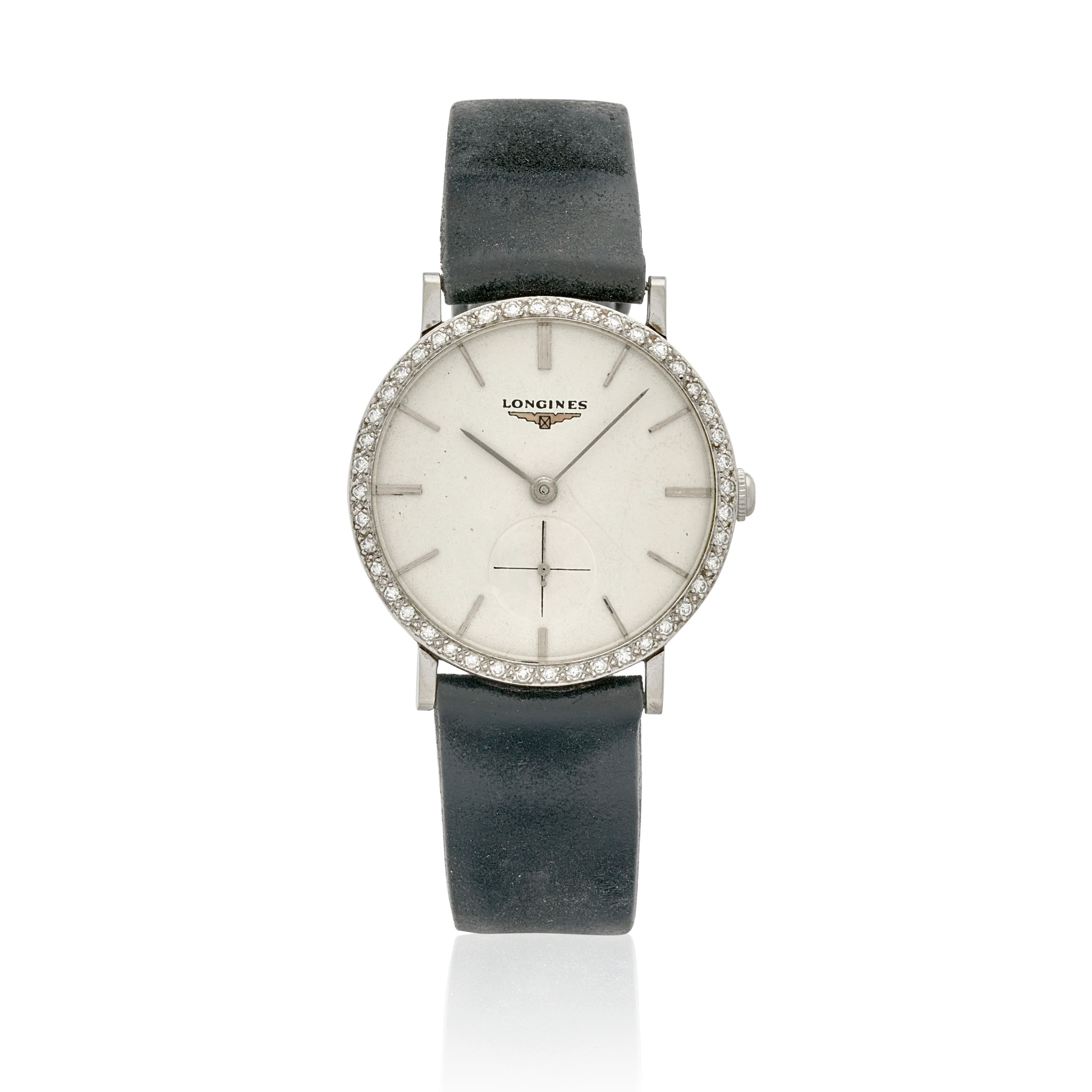 LONGINES. AN 18K WHITE GOLD MANUAL WIND WRISTWATCH Chancellor, c.1950s