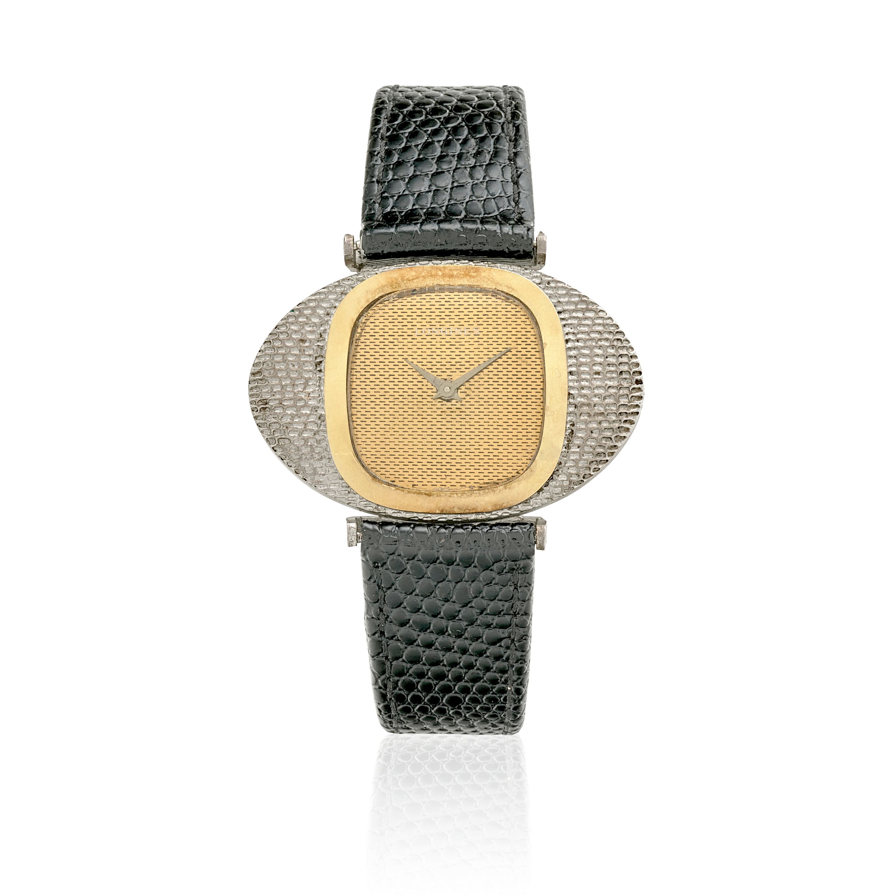 LONGINES. AN UNUSUAL SILVER AND 14K GOLD MANUAL WIND WRISTWATCH