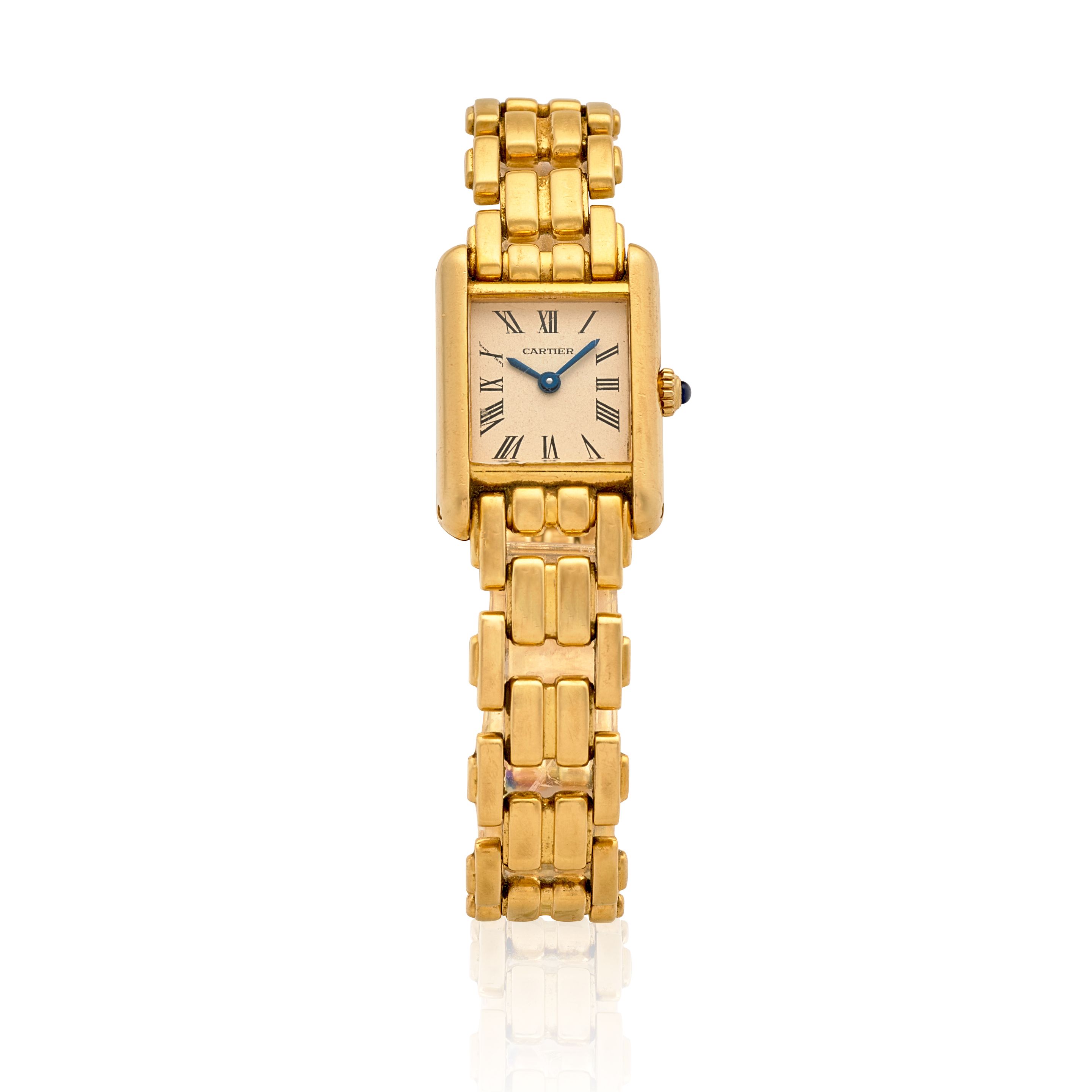CARTIER. A LADY'S 18K GOLD BRACELET WATCH Tank, c.1980s