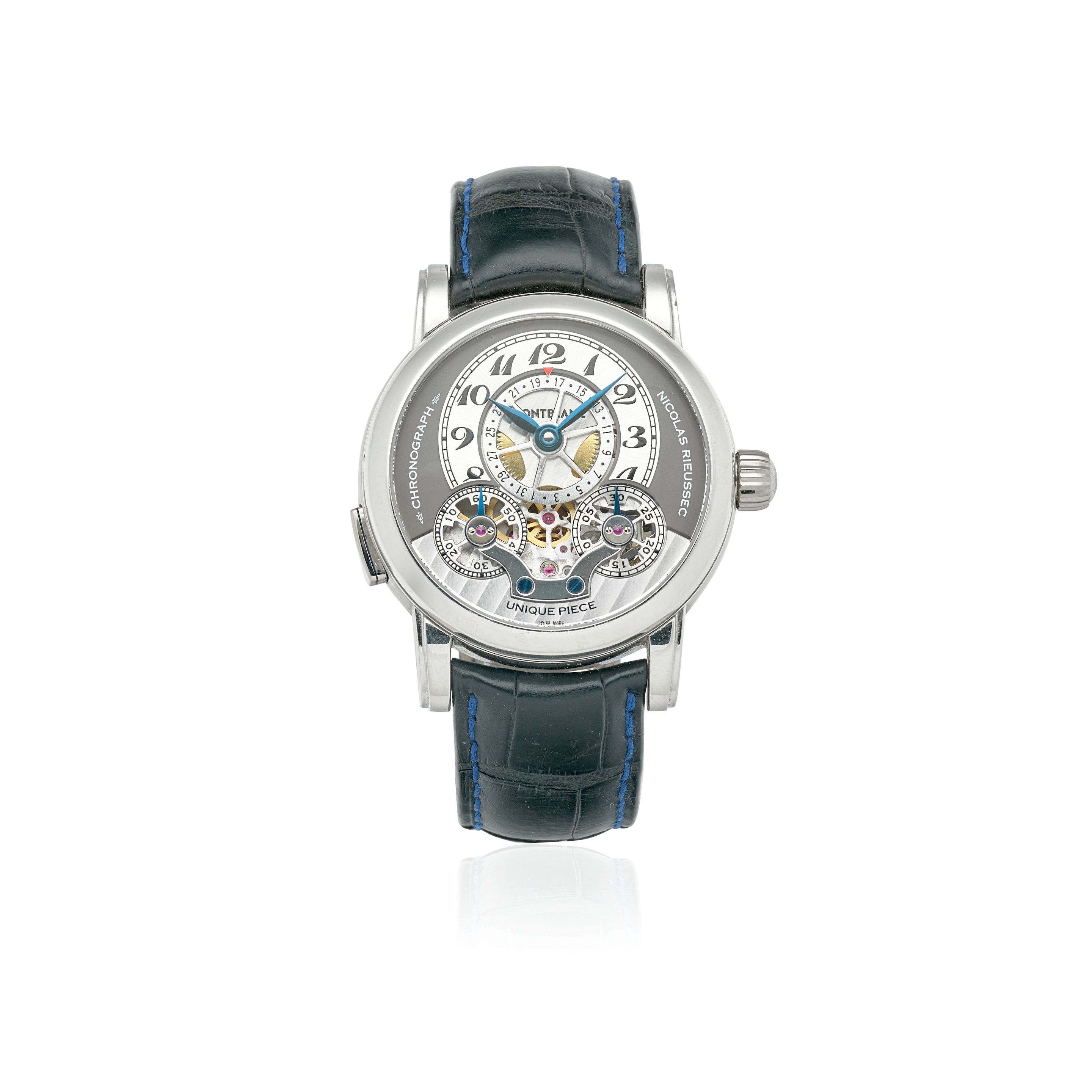 MONTBLANC NICOLAS RIEUSSEC ONLY WATCH 2009. A UNIQUE PLATINUM CALENDAR MONOPUSHER CHRONOGRAPH WRISTWATCH Only Watch 2009, 2009