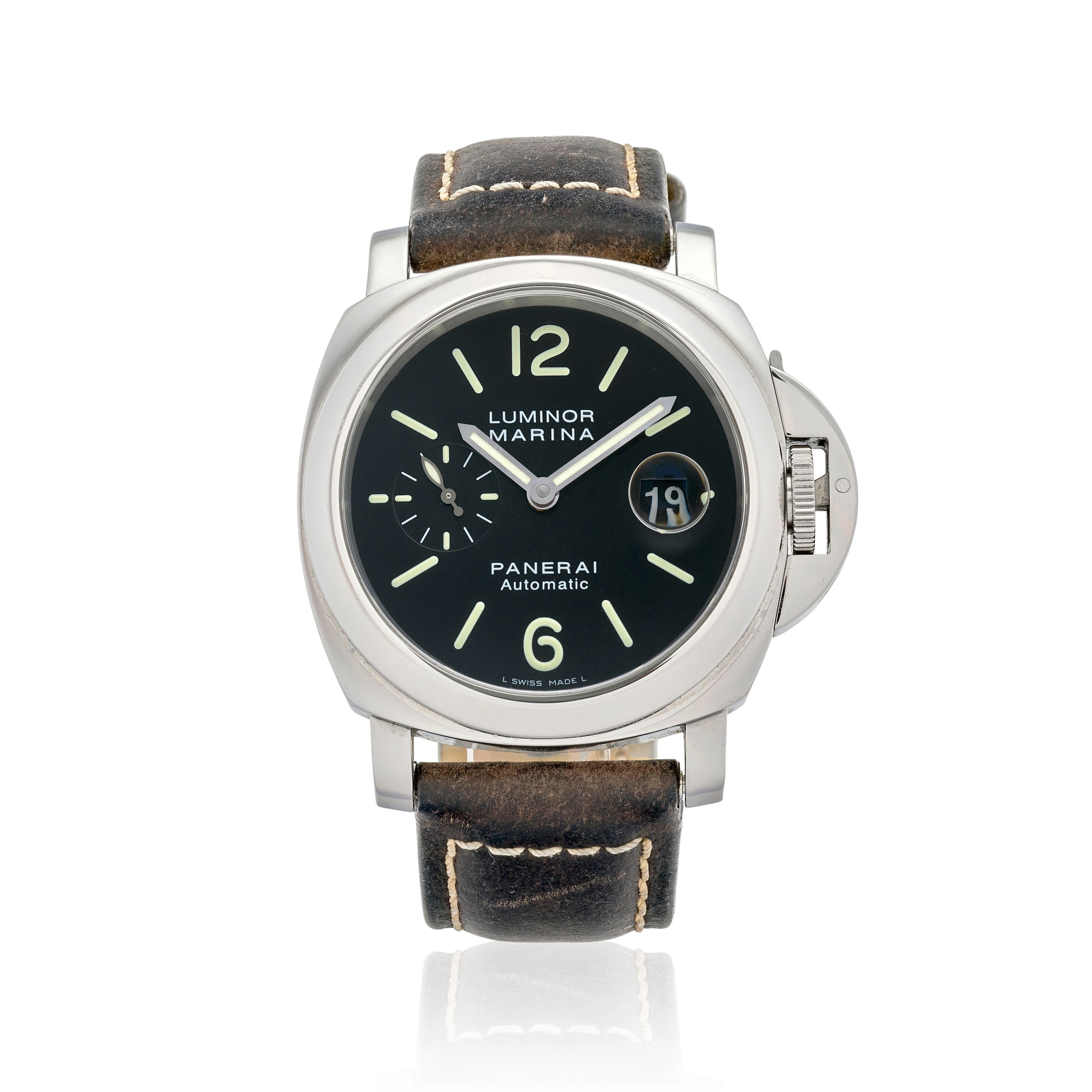 PANERAI. A STAINLESS STEEL AUTOMATIC CALENDAR WATCH Luminor Marina, Ref: PAM00104, Purchased 8th November, 2003