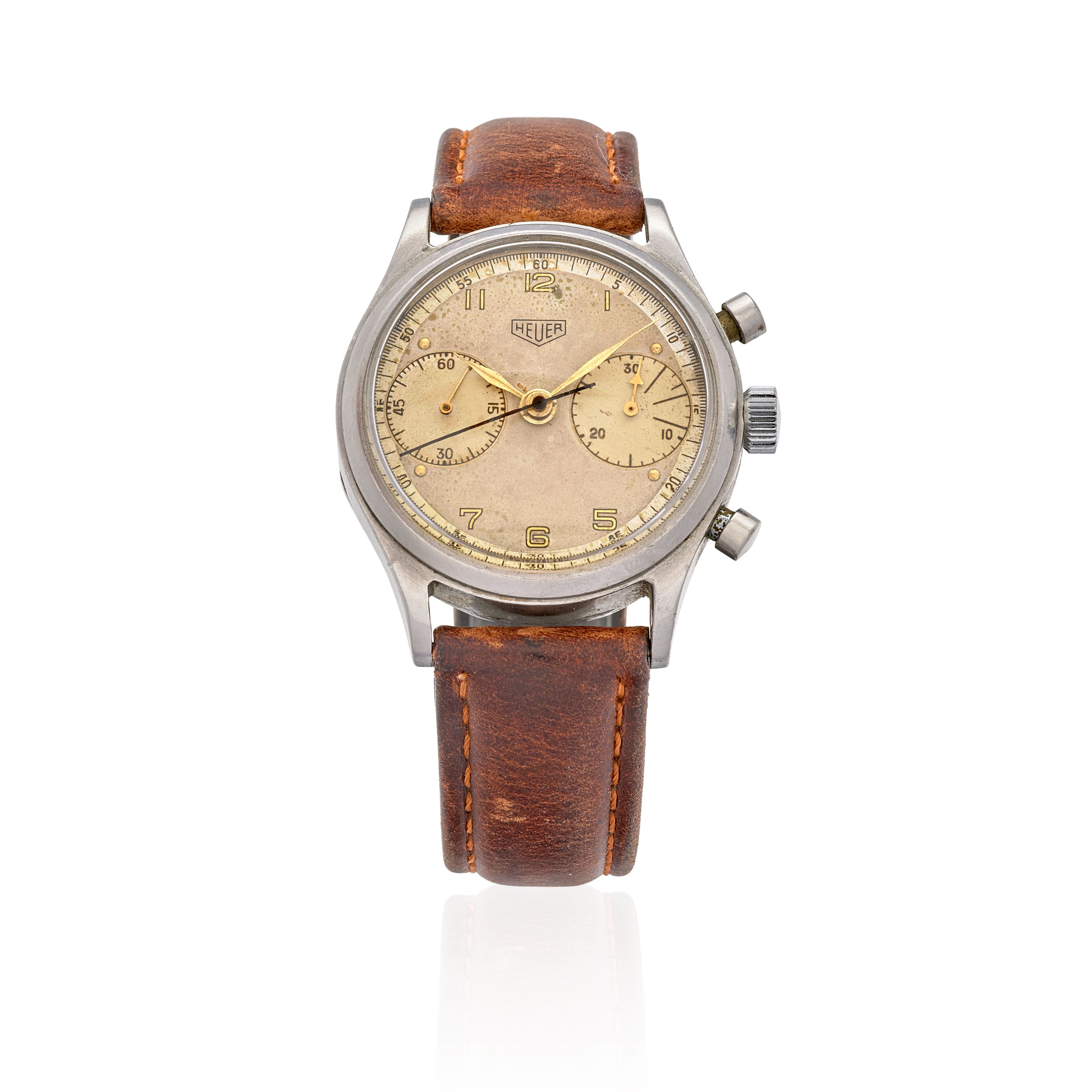 HEUER. A STAINLESS STEEL MANUAL WIND CHRONOGRAPH WRISTWATCH