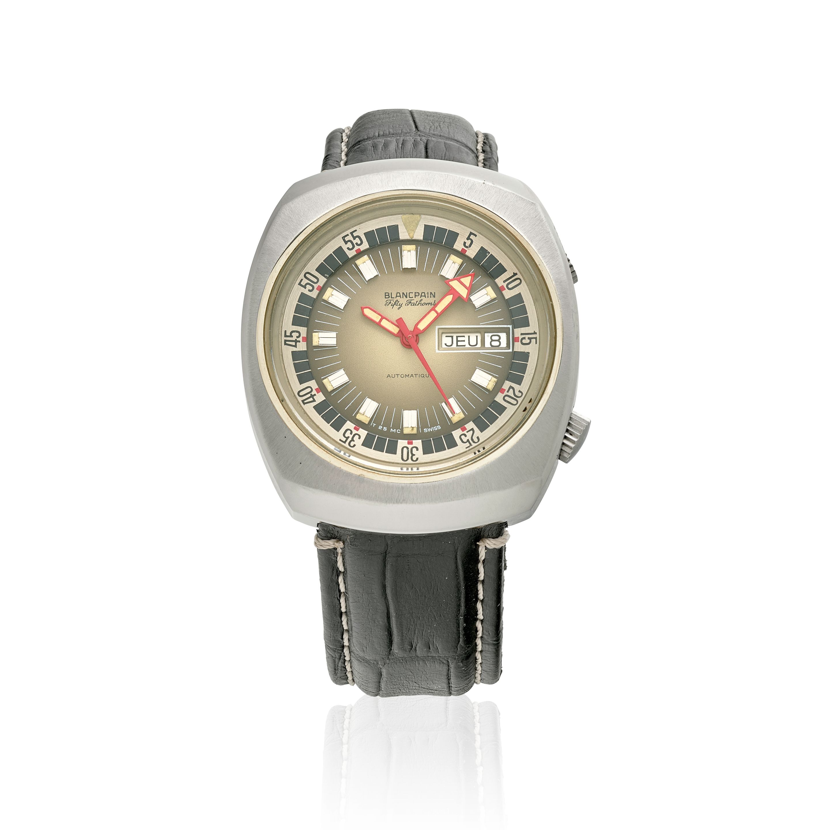 BLANCPAIN. AN INTERESTING STAINLESS STEEL AUTOMATIC CALENDAR WRISTWATCH Fifty Fathoms, c.1970s