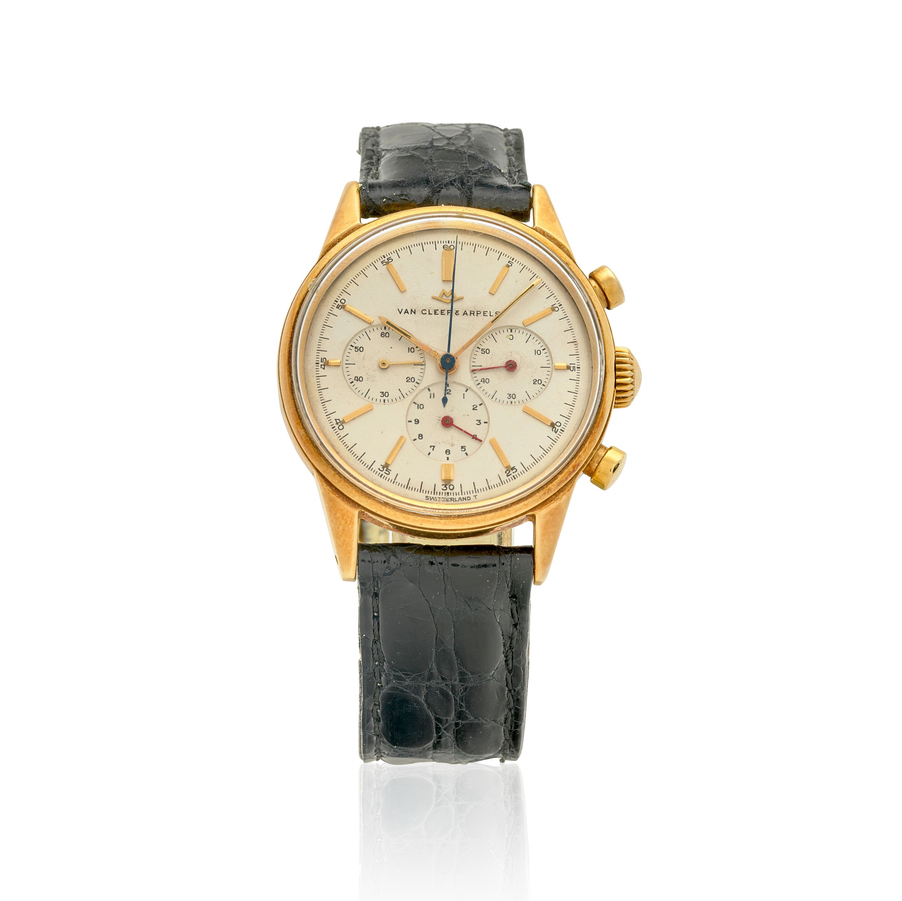 MOVADO RETAILED BY VAN CLEEF & ARPELS. A 14K GOLD MANUAL WIND CHRONOGRAPH WRISTWATCHc.1950s