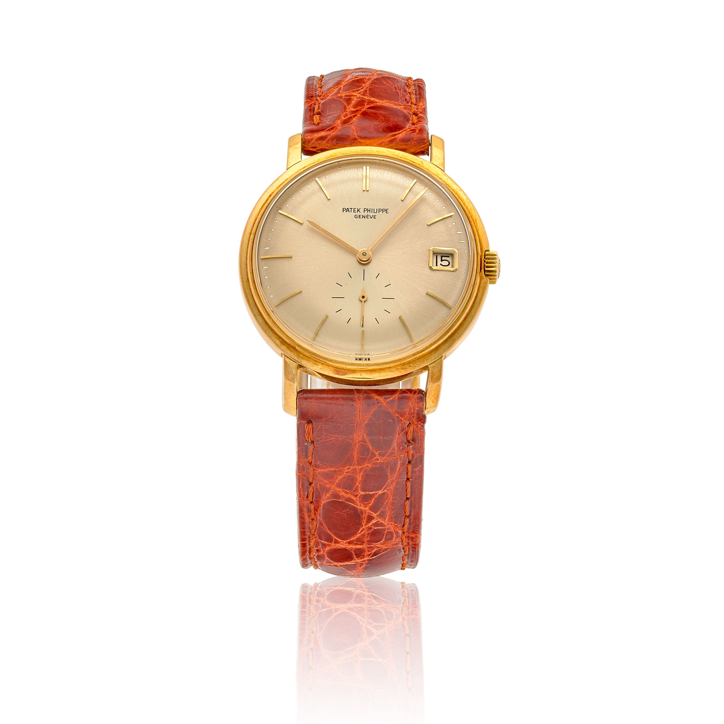 PATEK PHILIPPE. AN 18K GOLD AUTOMATIC CALENDAR WRISTWATCH Calatrava, Ref: 3445, Purchased 16th May, 1966