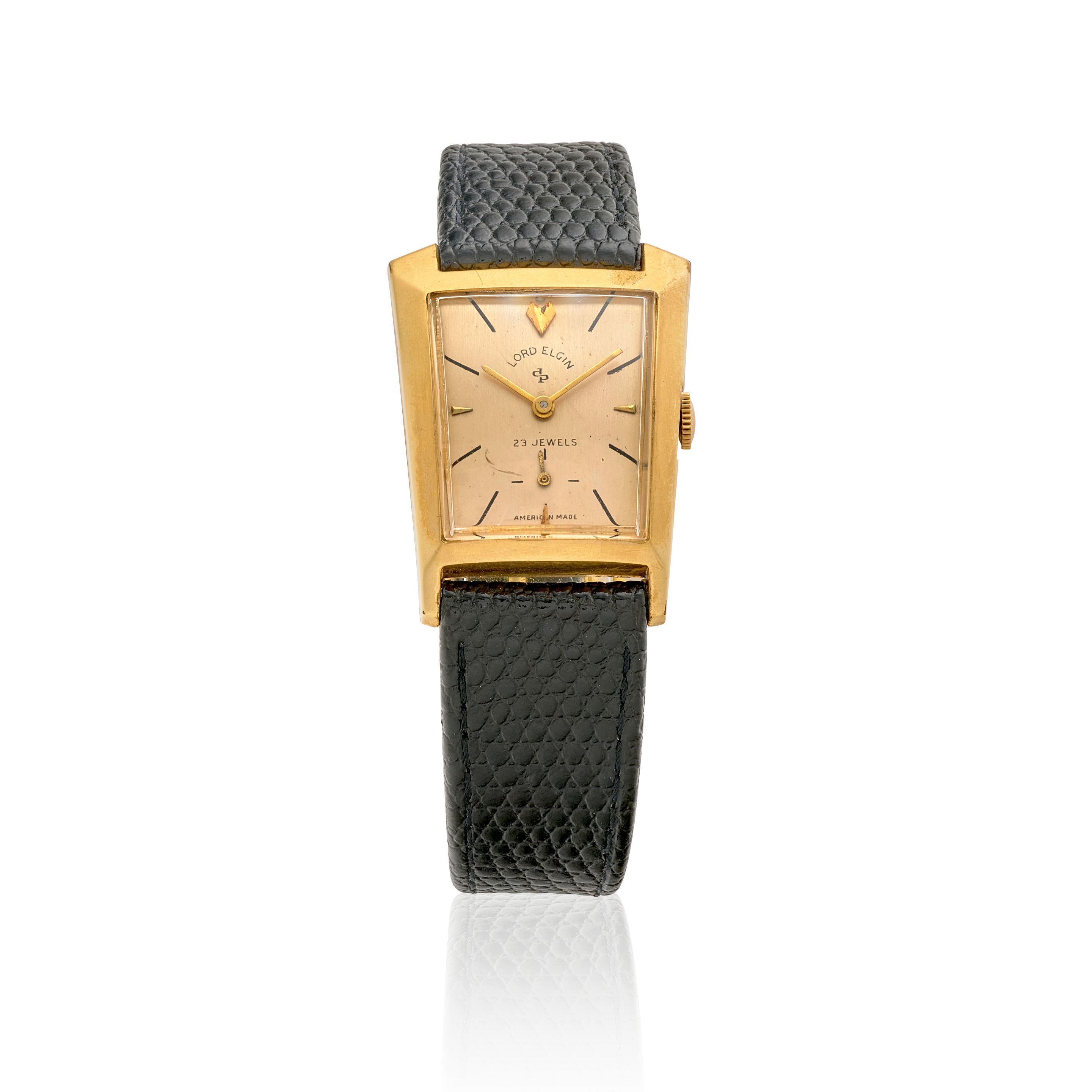 LORD ELGIN. AN UNUSUAL 14K GOLD FILLED ASYMMETRICAL MANUAL WIND WRISTWATCHRef: 7614, c.1950s