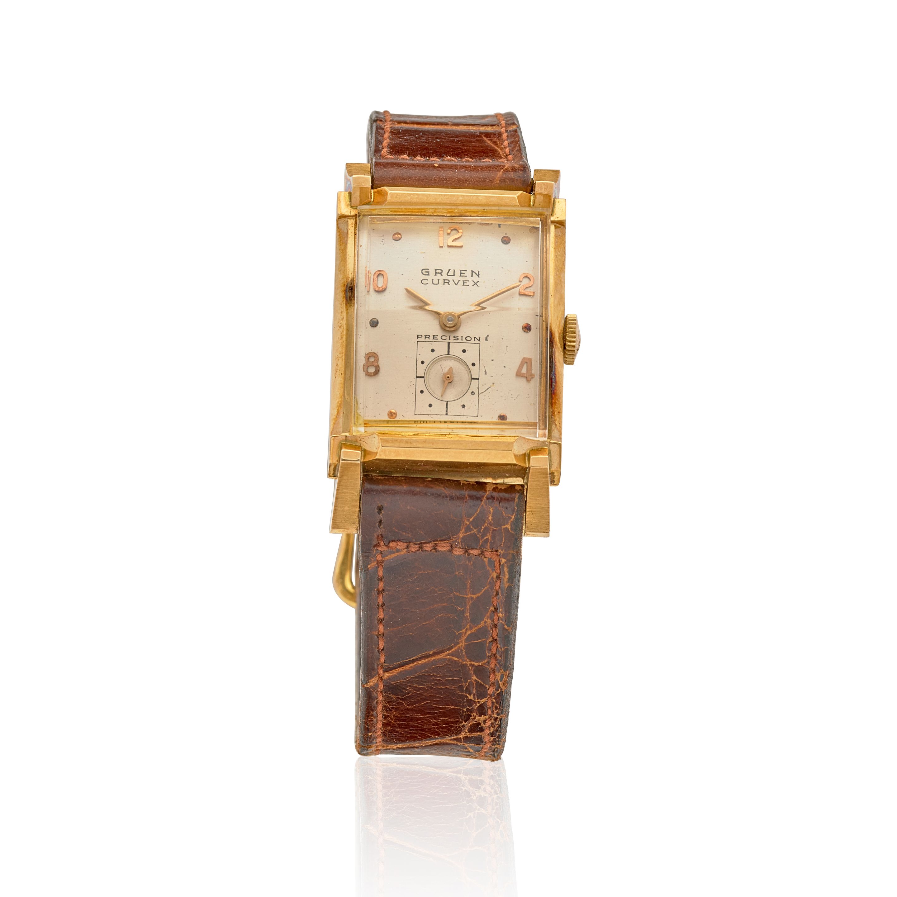 GRUEN. AN UNUSUAL 14K GOLD MANUAL WIND WRISTWATCH Curvex, Ref: 140 568, c.1930s