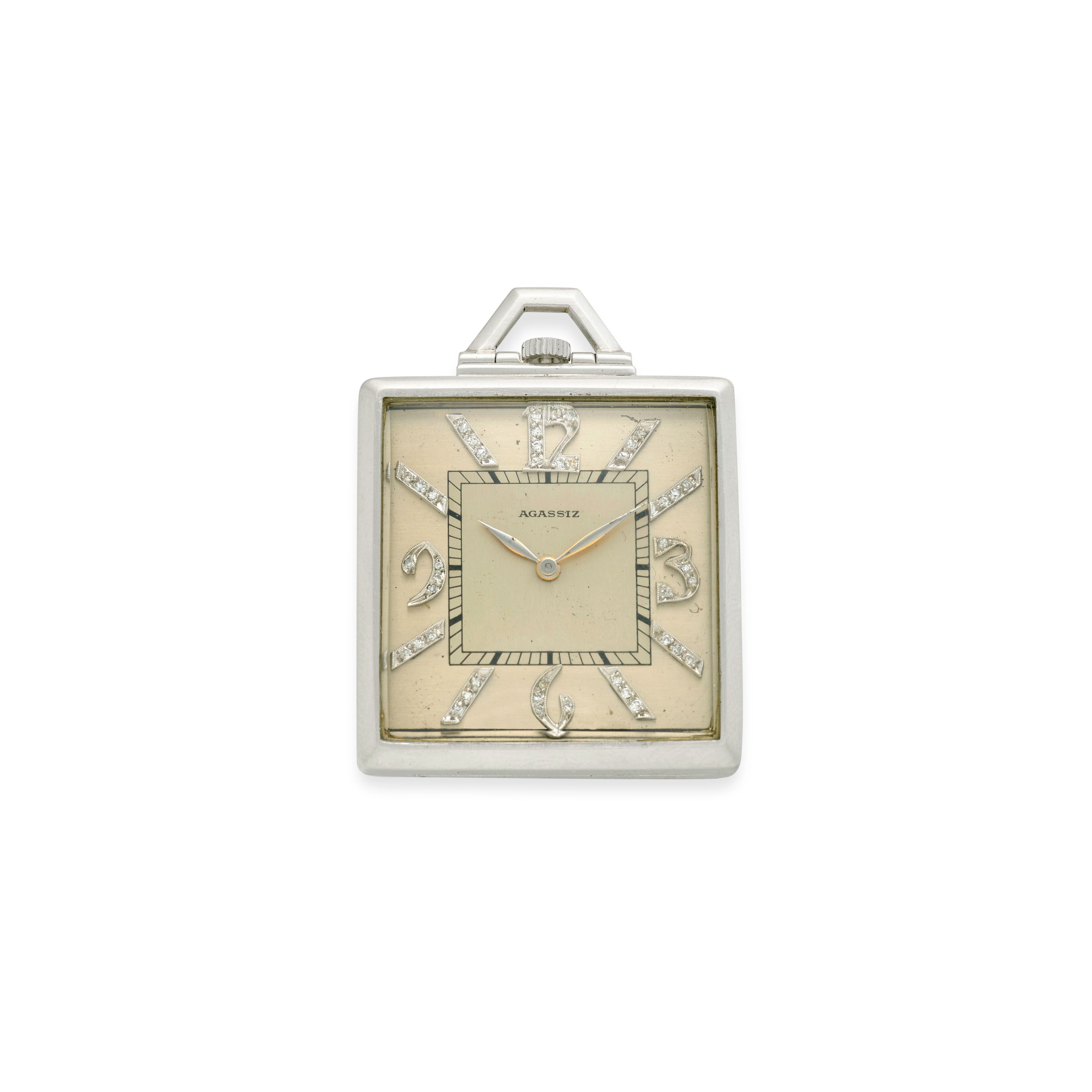 AGASSIZ. A FINE ART DECO PLATINUM DRESS WATCH WITH DIAMOND NUMERALSSecond quarter 20th century