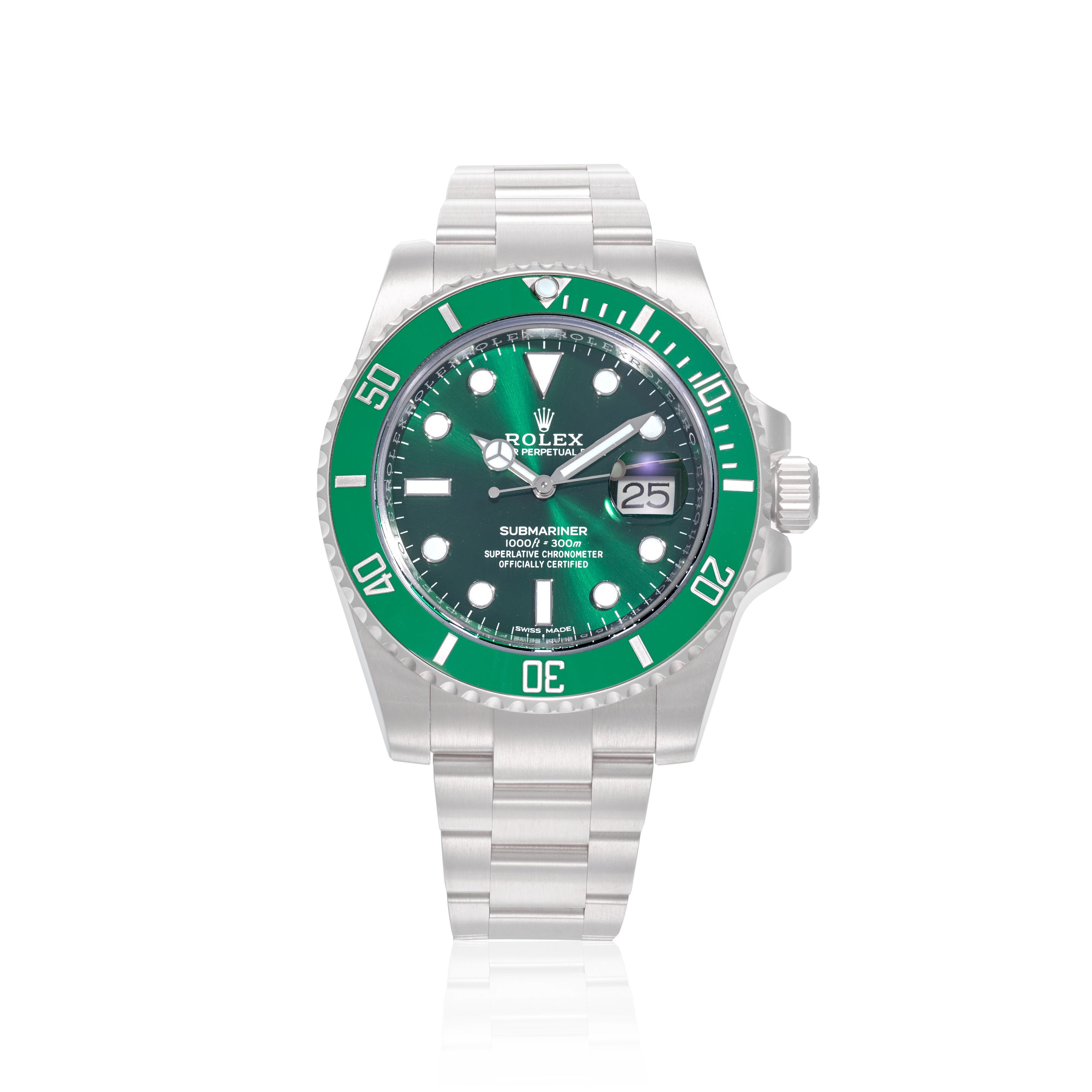 ROLEX. A STAINLESS STEEL AUTOMATIC CALENDAR BRACELET WATCH Submariner "Hulk", Ref: 116610LV, c.2020