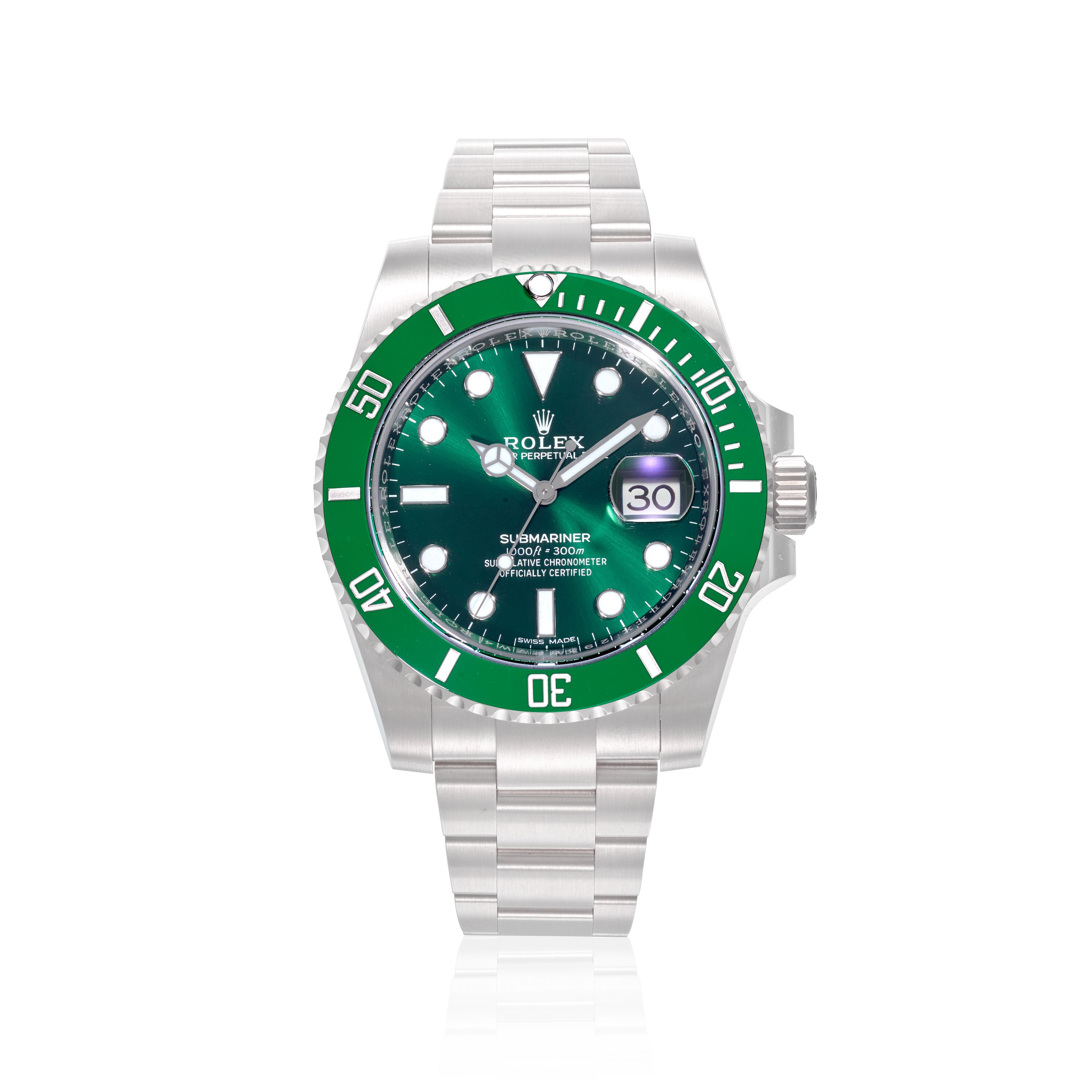 ROLEX. A STAINLESS STEEL AUTOMATIC CALENDAR BRACELET WATCH Submariner "Hulk", Ref: 116610LV, c.2019