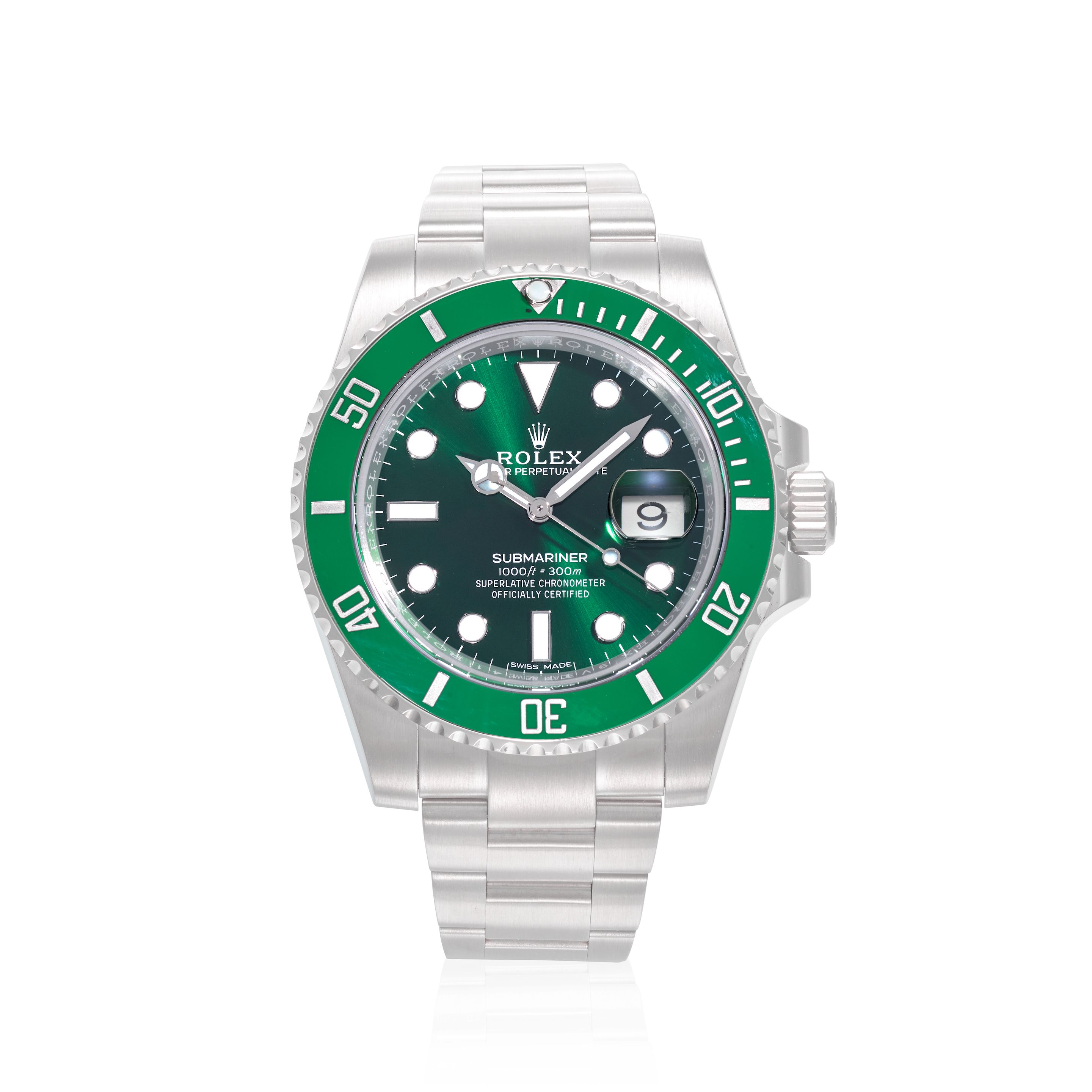 ROLEX. A STAINLESS STEEL AUTOMATIC CALENDAR BRACELET WATCH Submariner "Hulk", Ref: 116610LV, c.2017