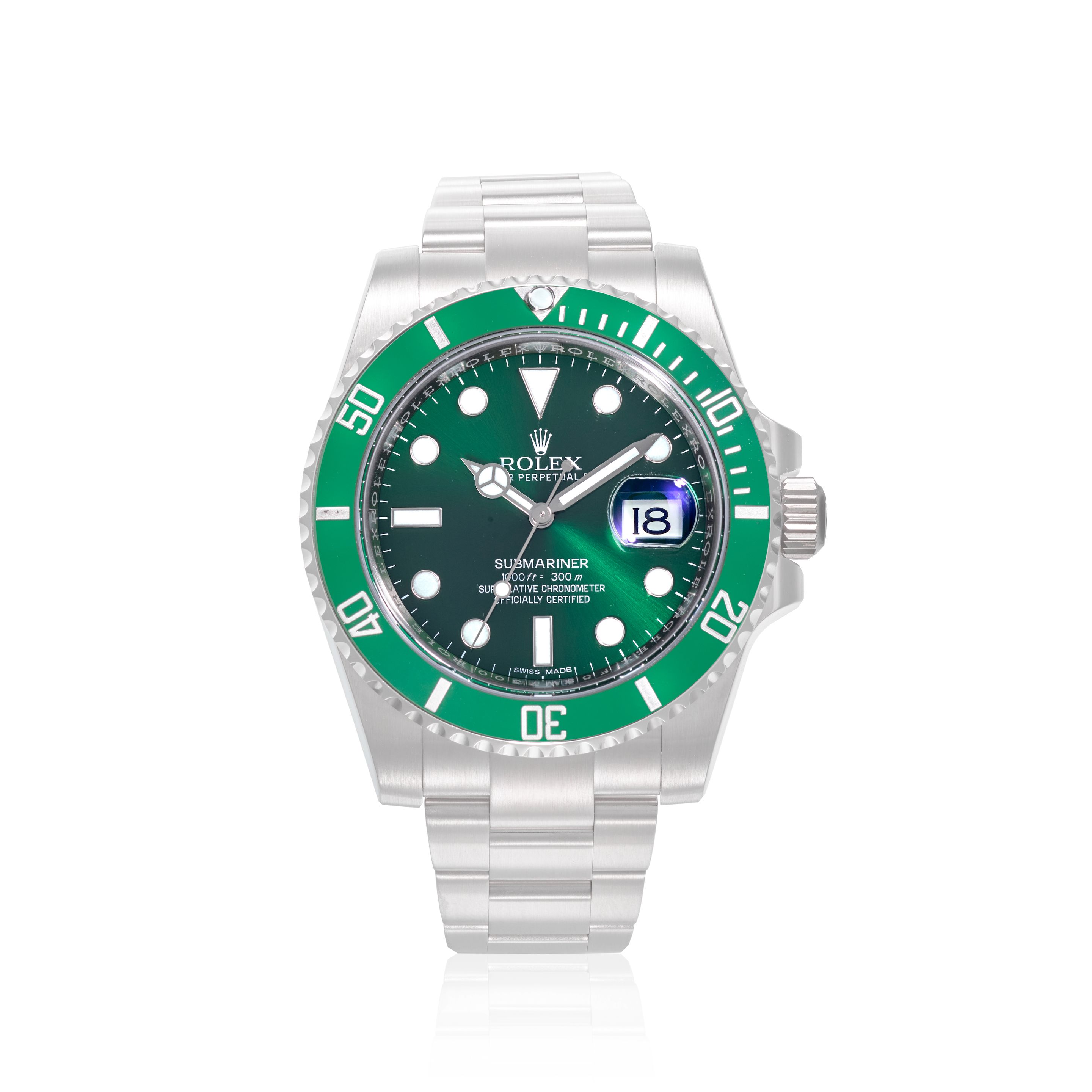 ROLEX. A STAINLESS STEEL AUTOMATIC CALENDAR BRACELET WATCH Submariner "Hulk", Ref: 116610LV, c.2016