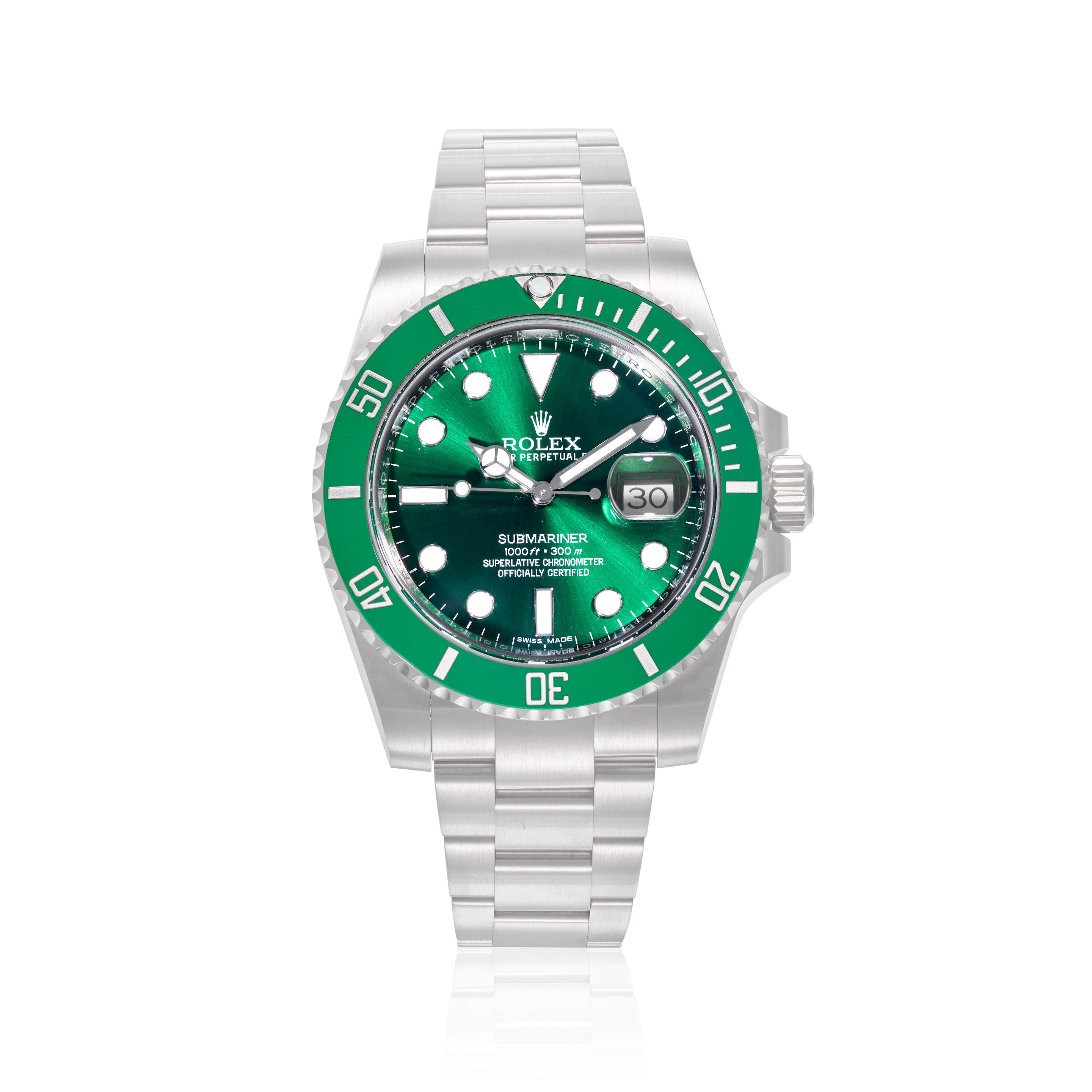 ROLEX. A STAINLESS STEEL AUTOMATIC CALENDAR BRACELET WATCH Submariner "Hulk", Ref: 116610LV, c.2014