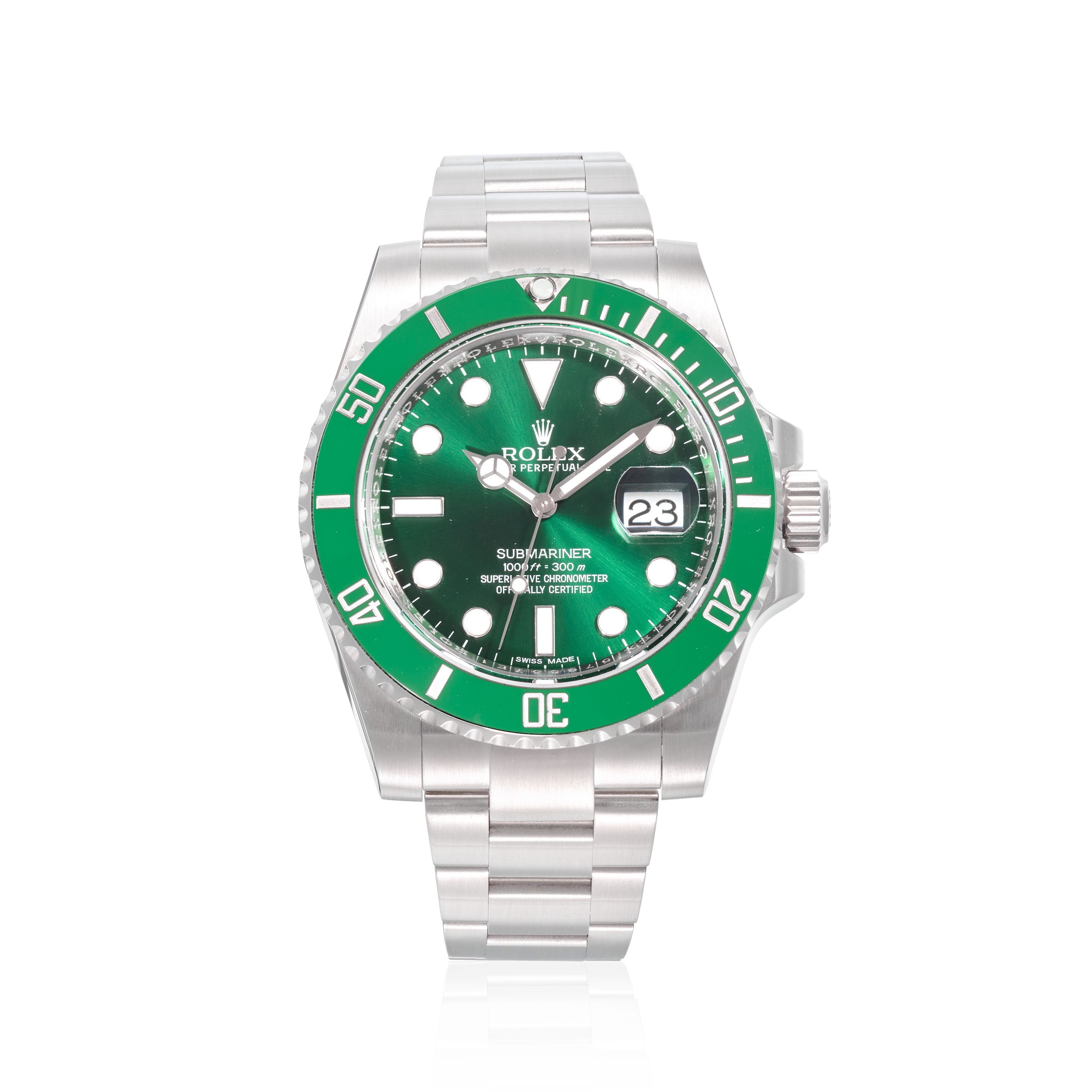 ROLEX. A STAINLESS STEEL AUTOMATIC CALENDAR BRACELET WATCH Submariner "Hulk", Ref: 116610LV, c.2013