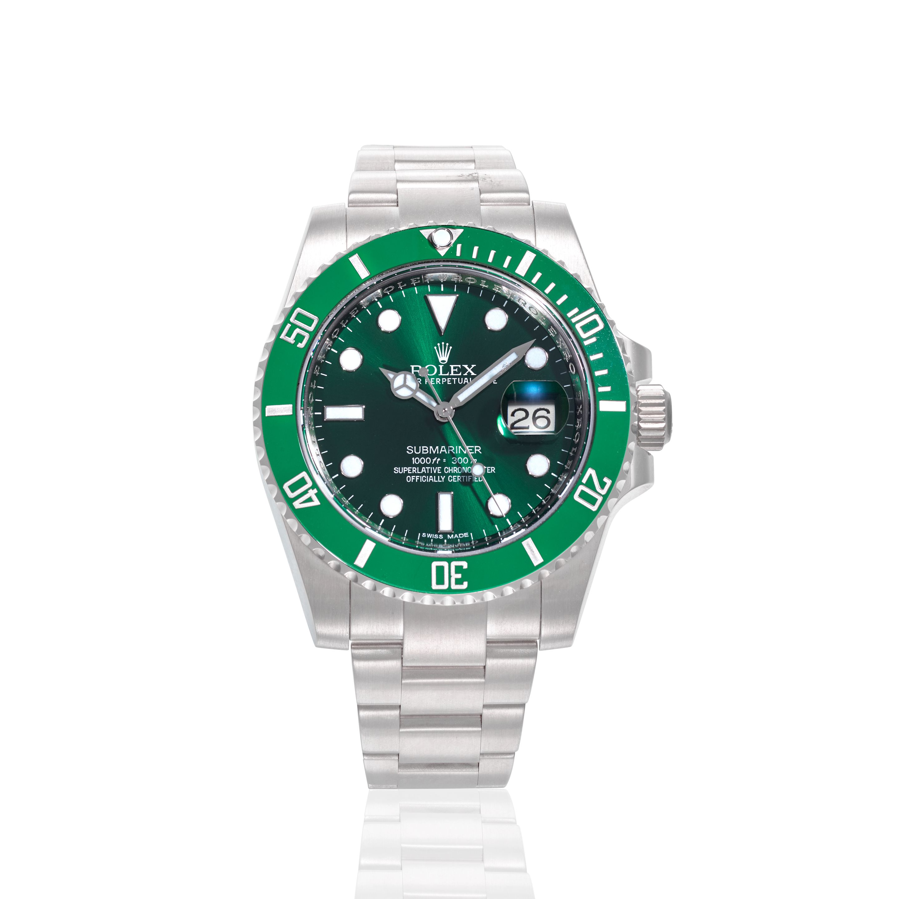 ROLEX. A STAINLESS STEEL AUTOMATIC CALENDAR BRACELET WATCH Submariner "Hulk", Ref: 116610LV, c.2011