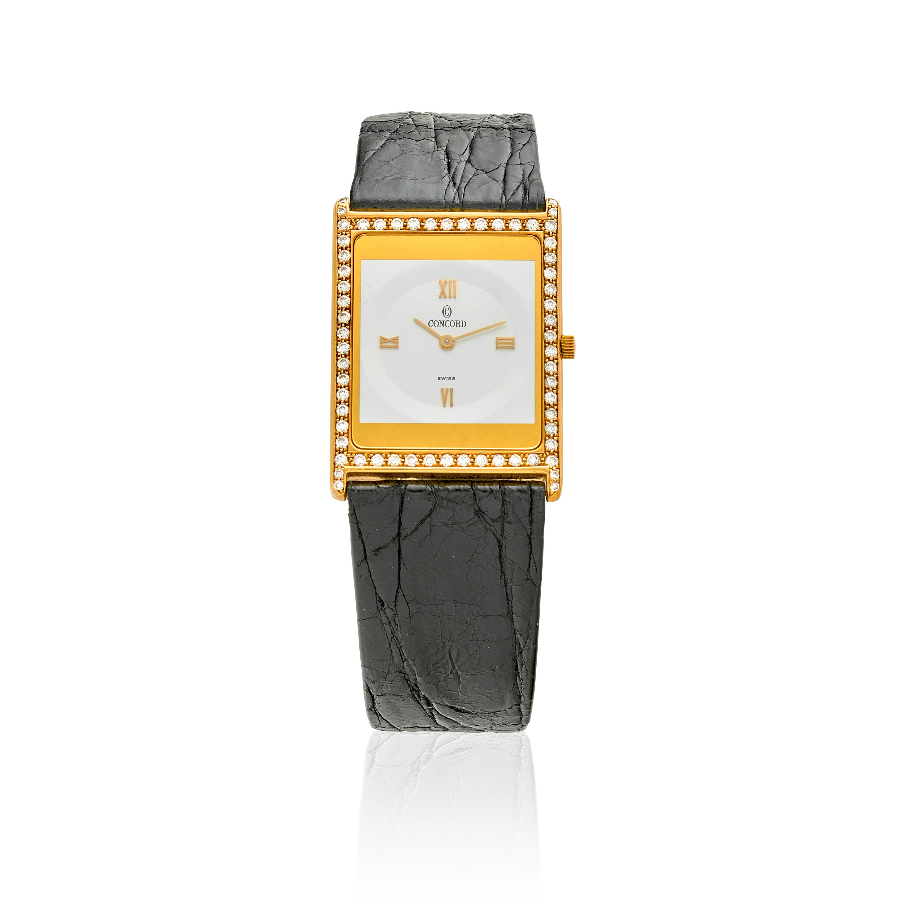 CONCORD. AN 18K GOLD AND DIAMOND SET THIN RECTANGULAR WRISTWATCH 51.20.617DM, c.1990s
