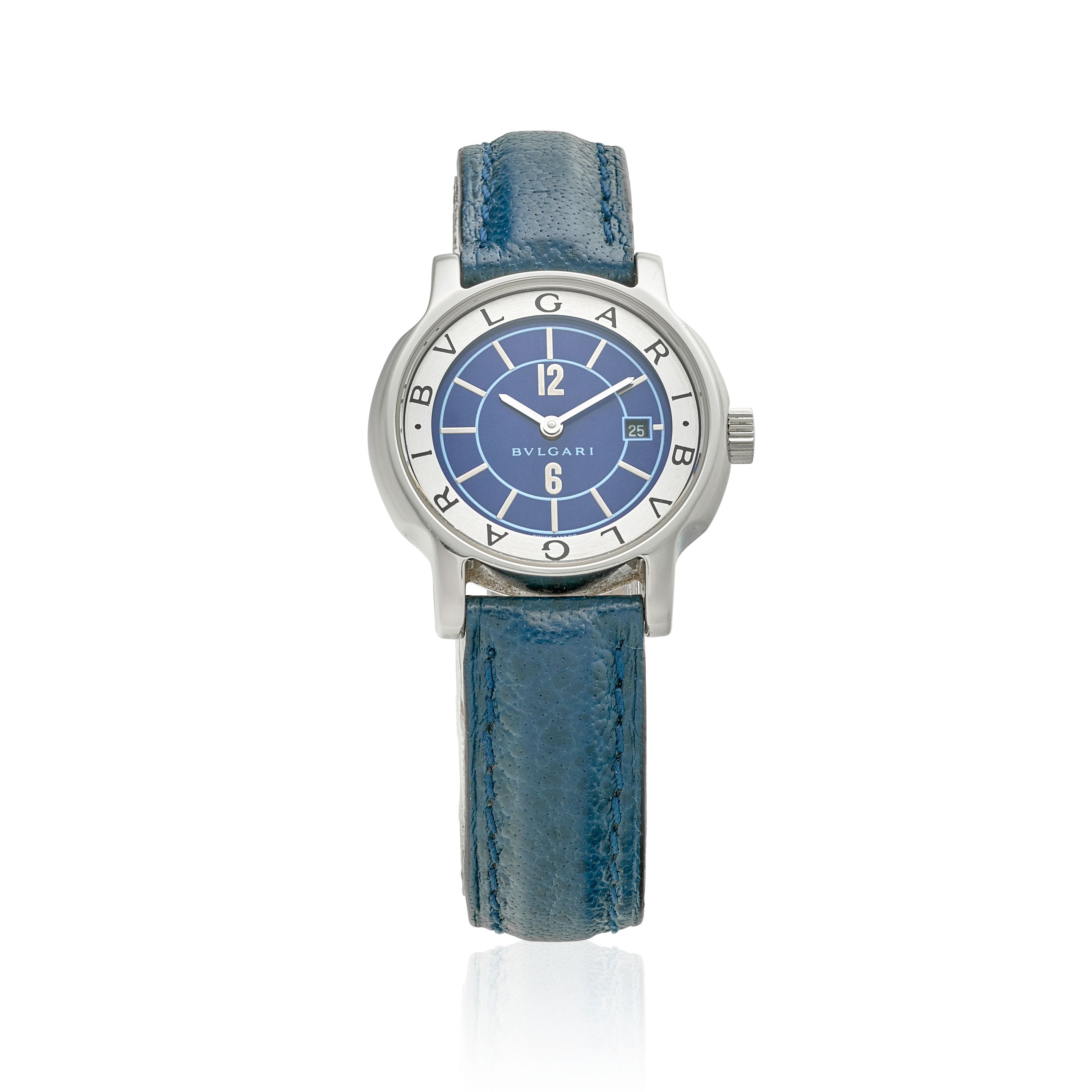 BULGARI. A STAINLESS STEEL CALENDAR WRISTWATCH Solo Tiempo, Ref: ST 29 S,