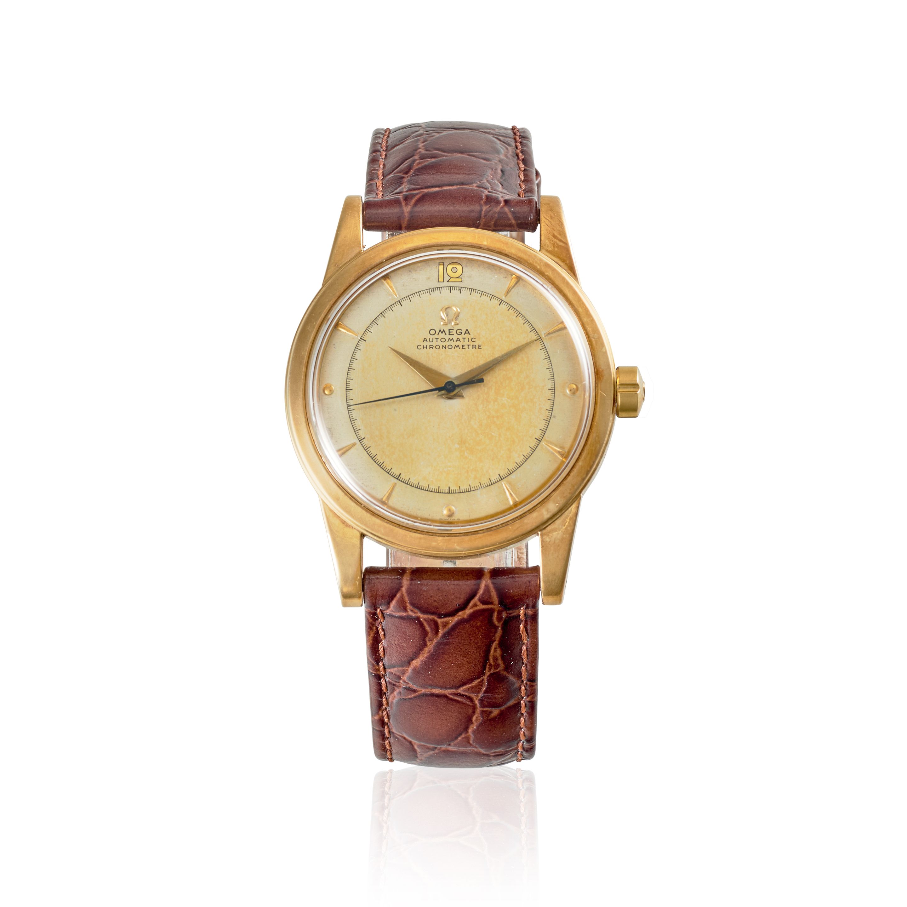OMEGA. A 14K GOLD AUTOMATIC BUMPER WRISTWATCHRef: 2520, c.1950s