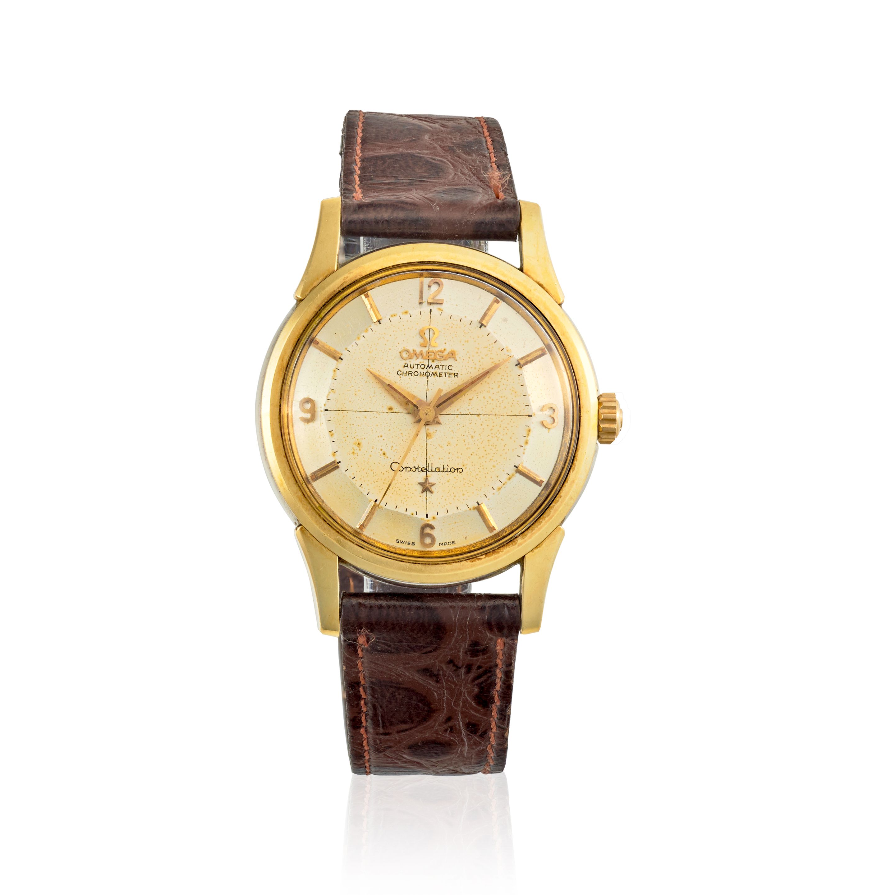 OMEGA. A STAINLESS STEEL AND GOLD PLATED AUTOMATIC WRISTWATCH Constellation, Ref: 14381, c.1950s