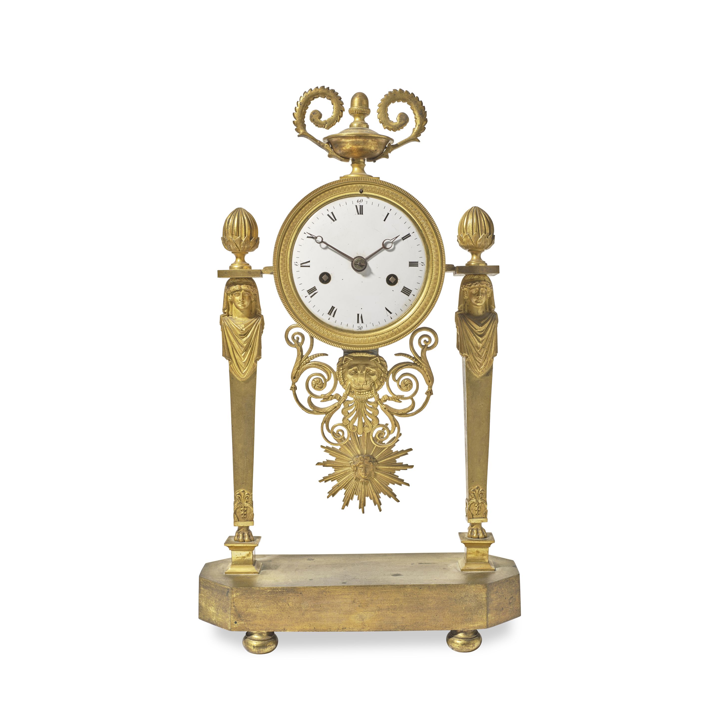 A FRENCH NEOCLASSICAL ORMOLU STRIKING PORTICO CLOCKCirca 1795