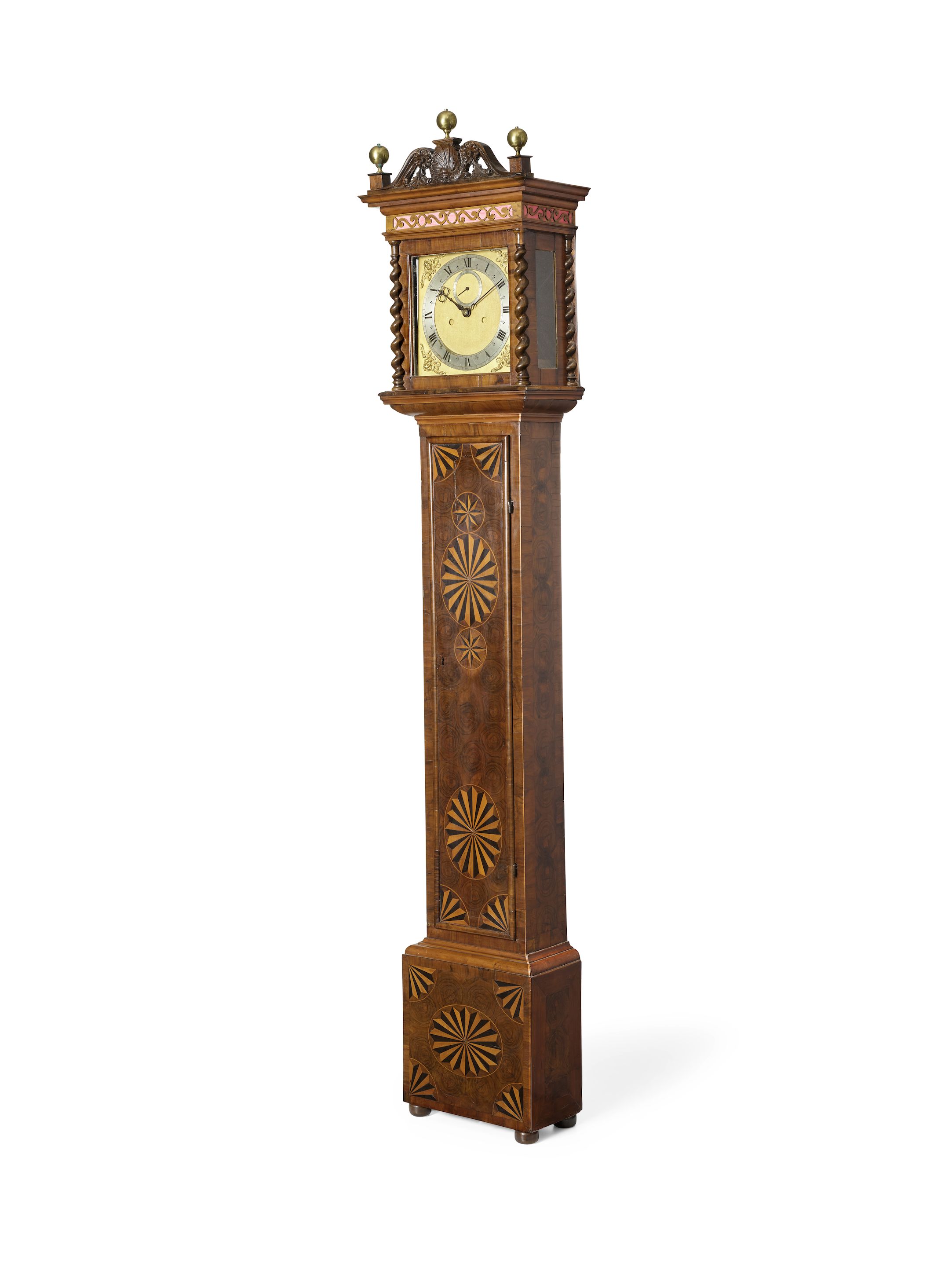A LATE 17TH CENTURY FAN INLAID OYSTER PARQUETRY LONGCASE CLOCKSigned Edwardus East Londini