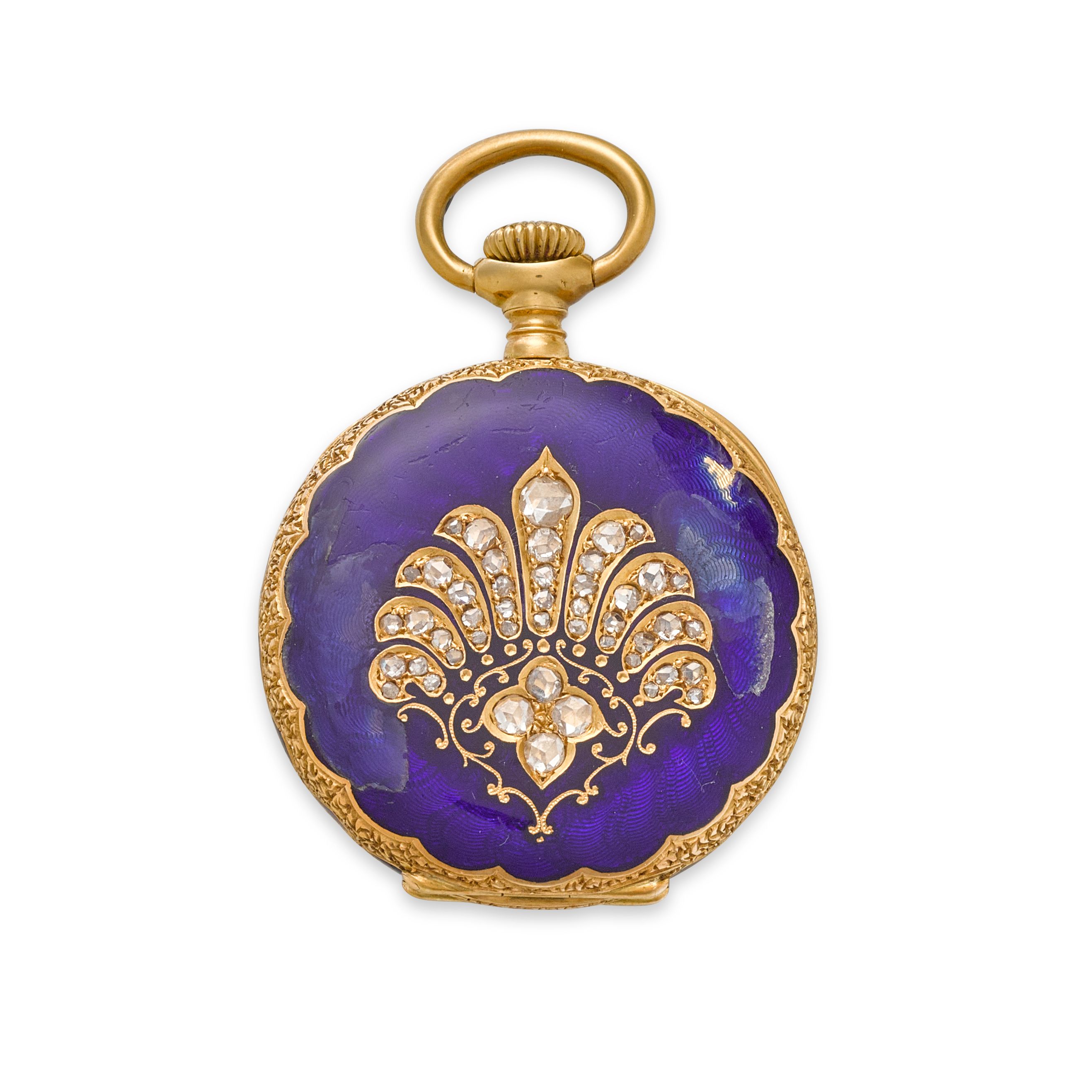 PATEK PHILIPPE & CIE. AN ENAMELED DIAMOND SET 18K GOLD OPENFACE FOB WATCHRetailed by J.J. Freeman, Toledo, Ohio 1890's
