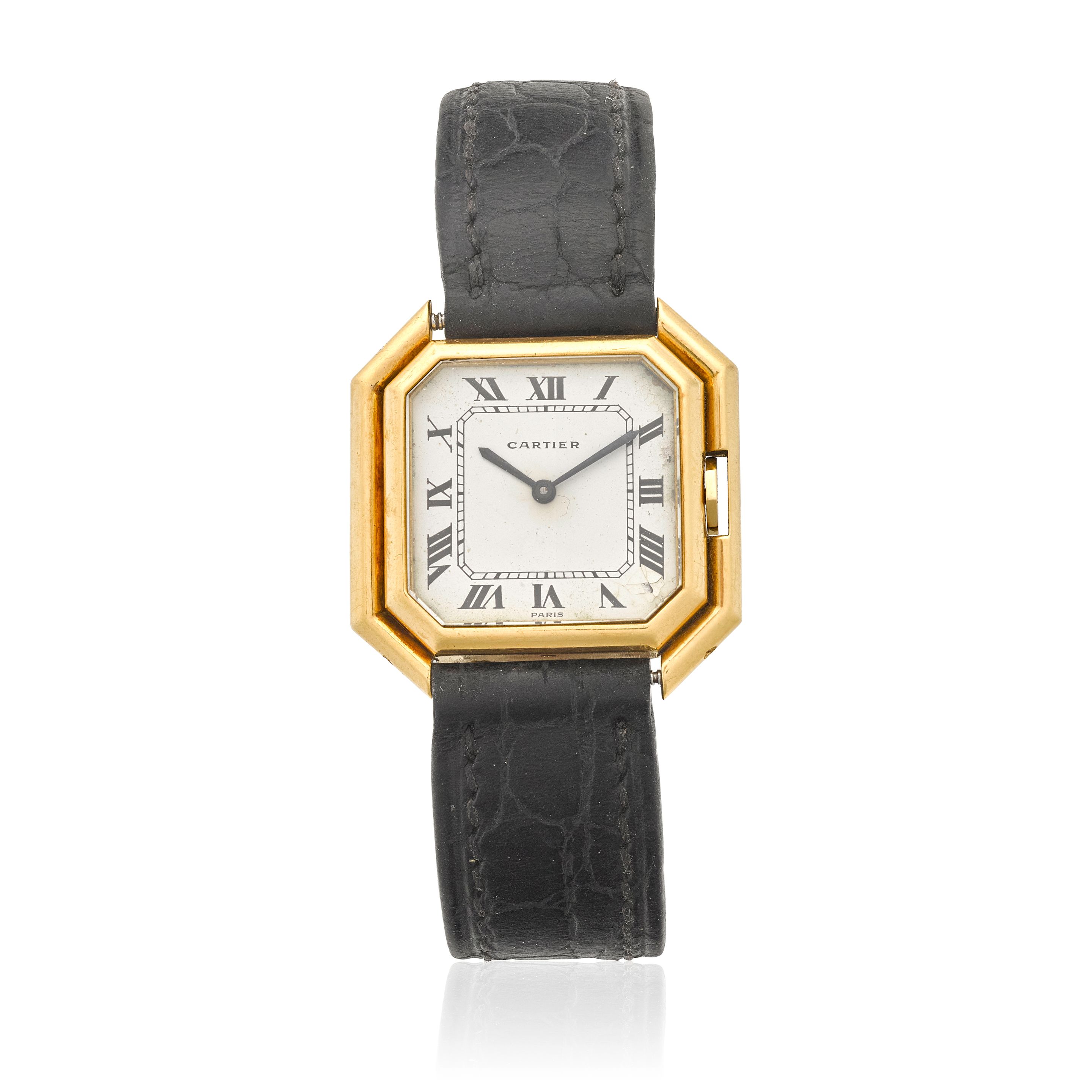 CARTIER. A YELLOW GOLD AUTOMATIC WRISTWATCH Ceinture Automatique, c. 1975