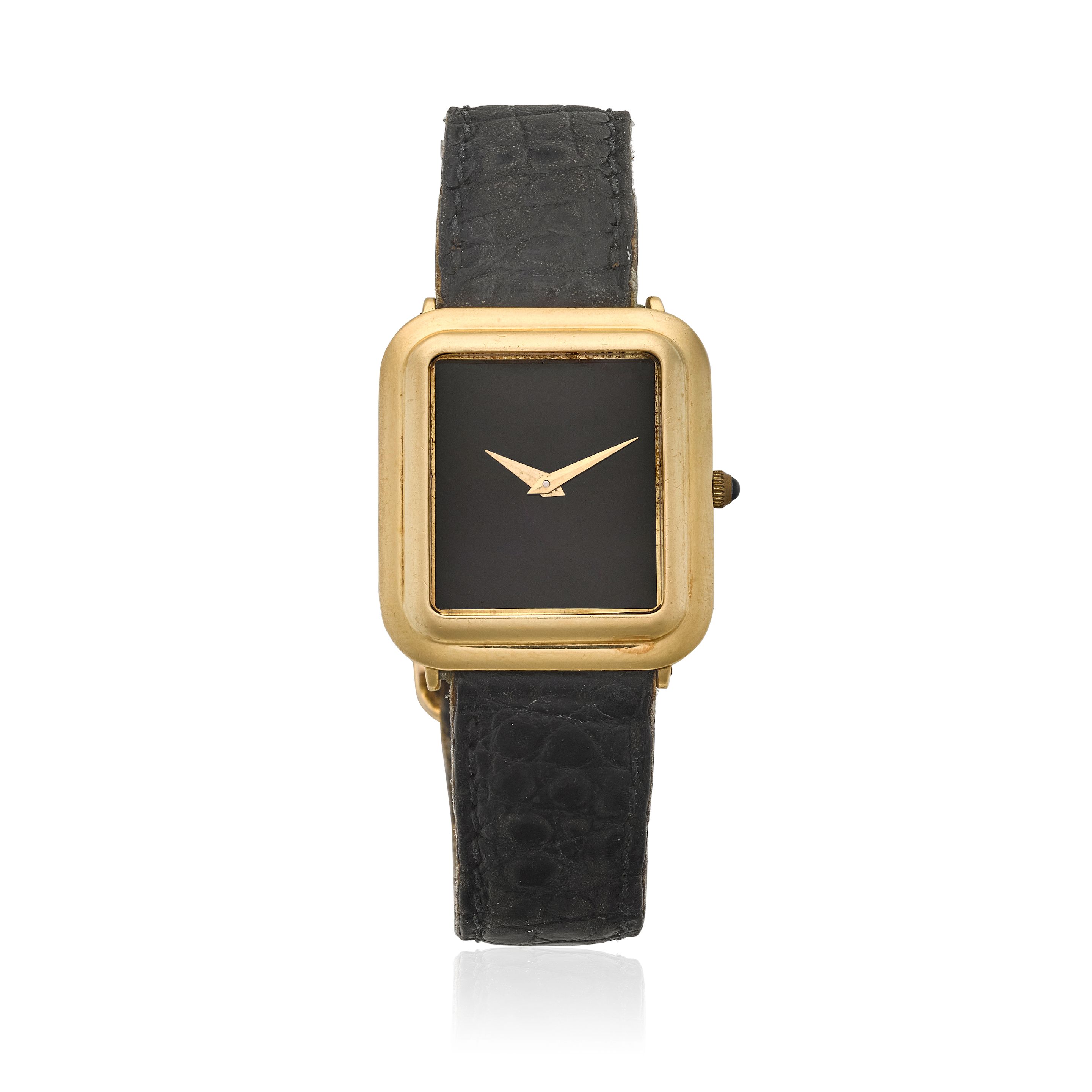 CARTIER. A YELLOW GOLD MANUAL WRISTWATCH WITH ONYX DIAL Gondol, c. 1980