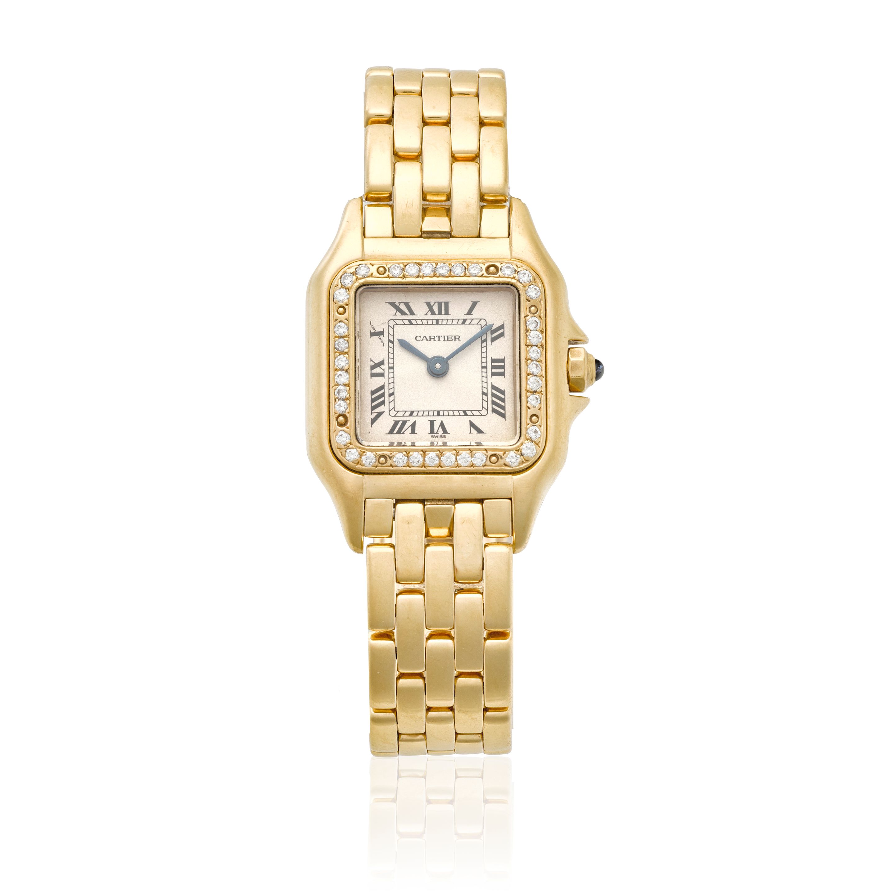 CARTIER. A LADY'S 18K GOLD BRACELET WATCH WITH DIAMOND SET BEZEL Panthere, Ref: 8057917, c.1990s
