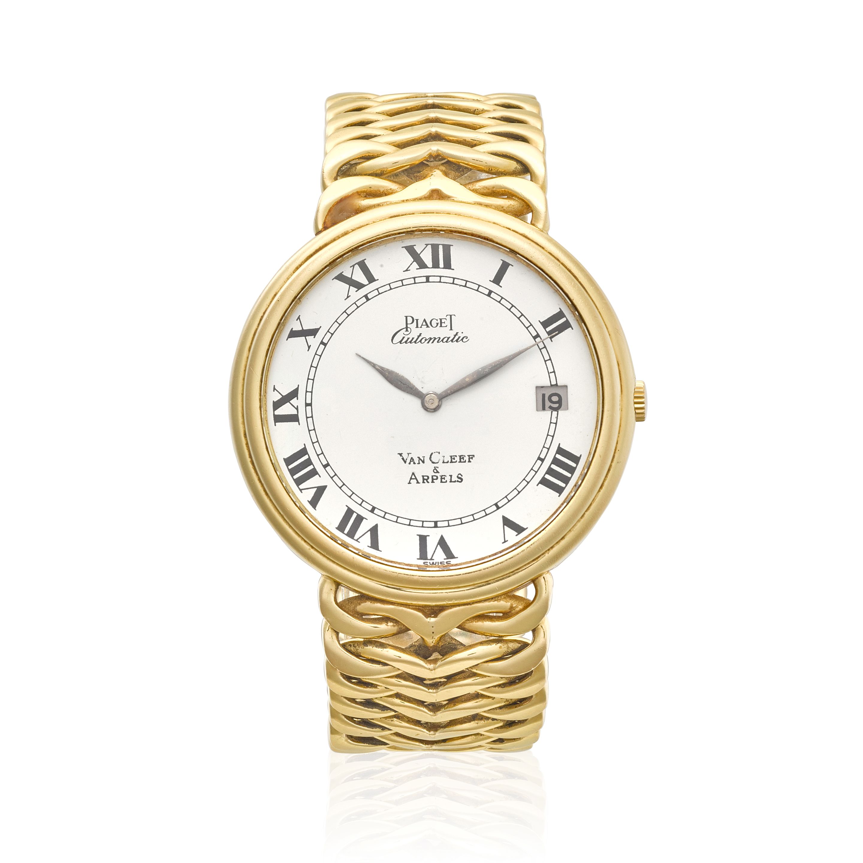 PIAGET. A YELLOW GOLD AUTOMATIC CALENDAR BRACELET WATCH RETAILED BY VAN CLEEF & ARPELSRef: 13332, c. 1980