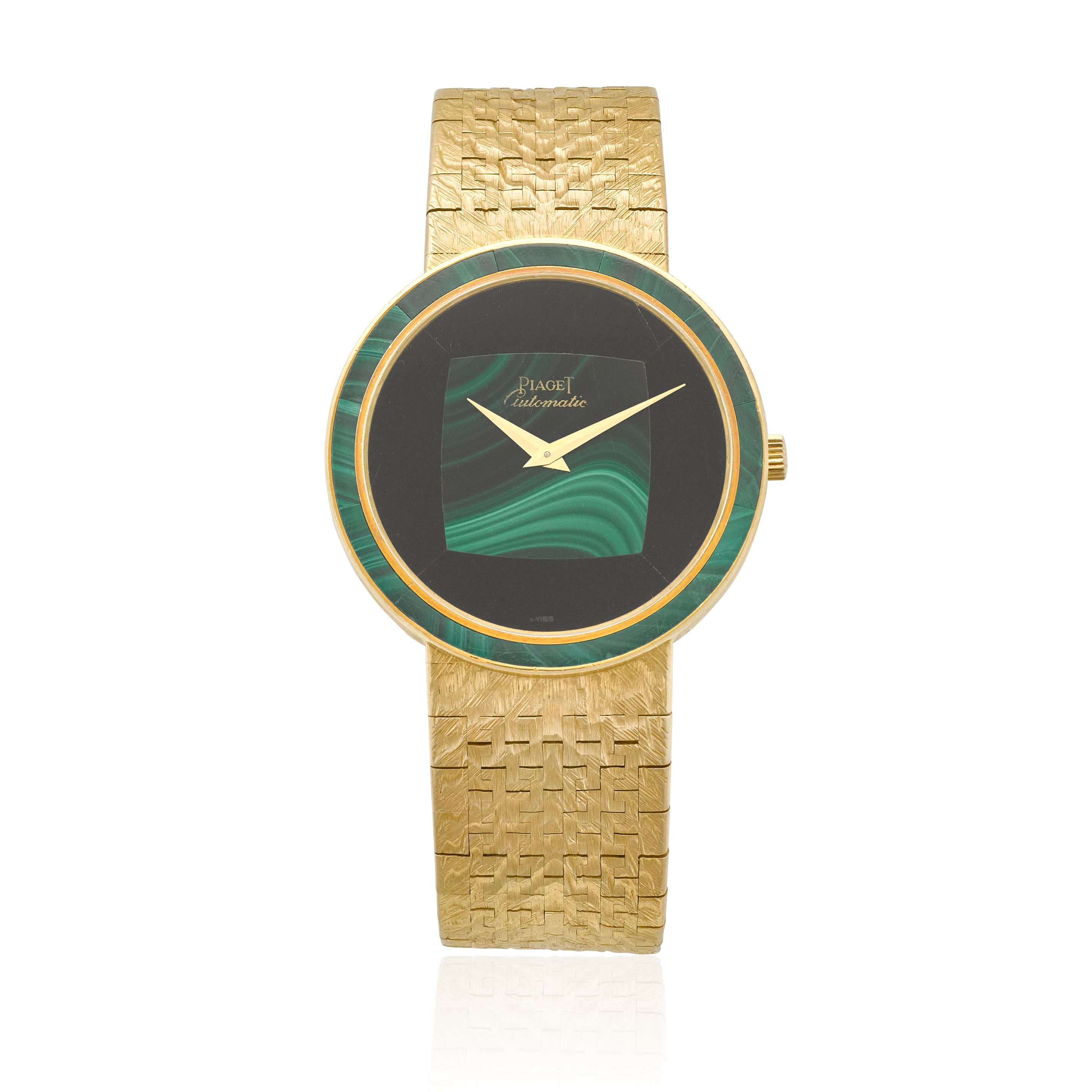 PIAGET. AN EXCEPTIONAL YELLOW GOLD AND MALACHITE AUTOMATIC BRACELET WATCHRef: 12331, c. 1975
