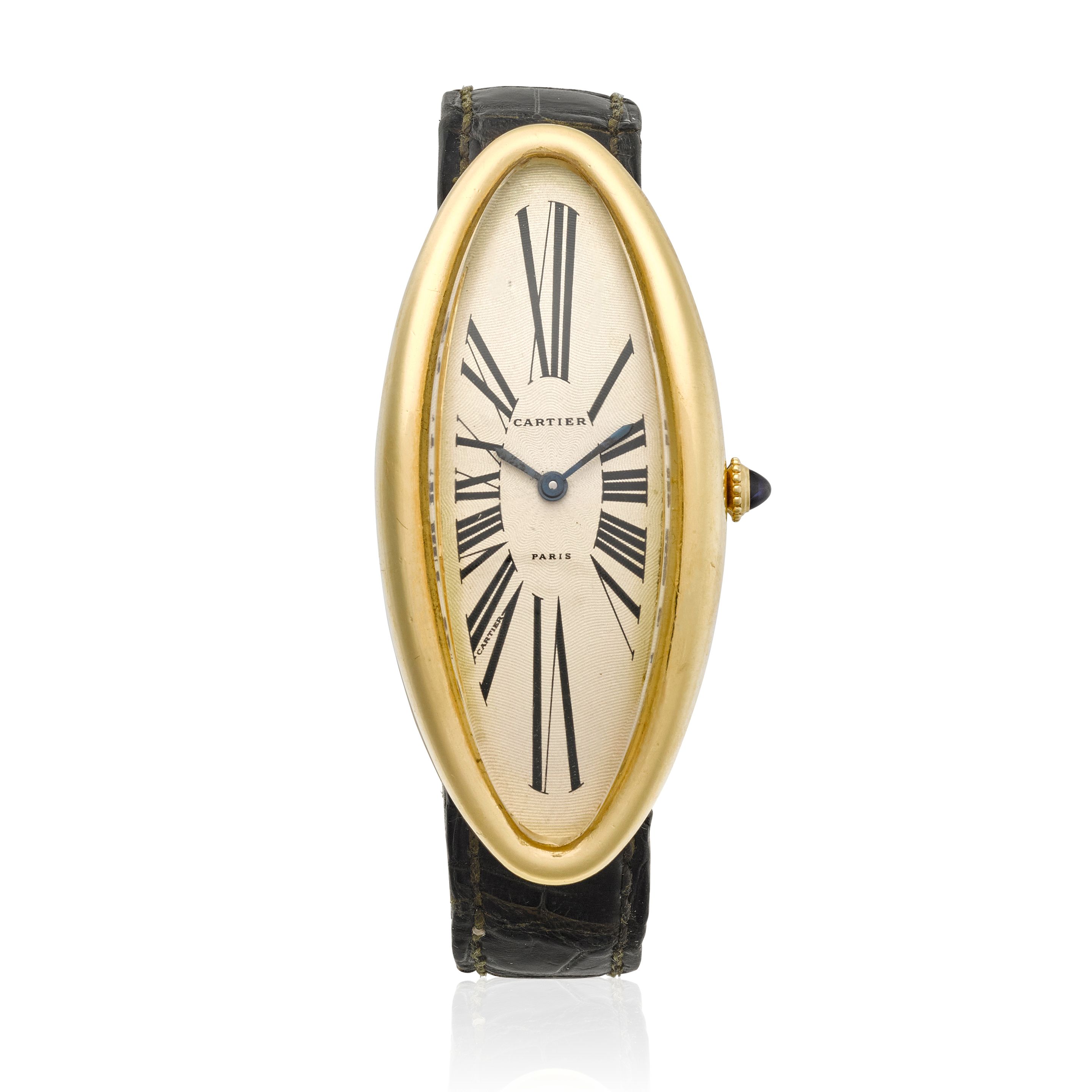 CARTIER. A FINE 18K GOLD MANUAL WIND WRISTWATCH Baignoire Allongée, c.1991